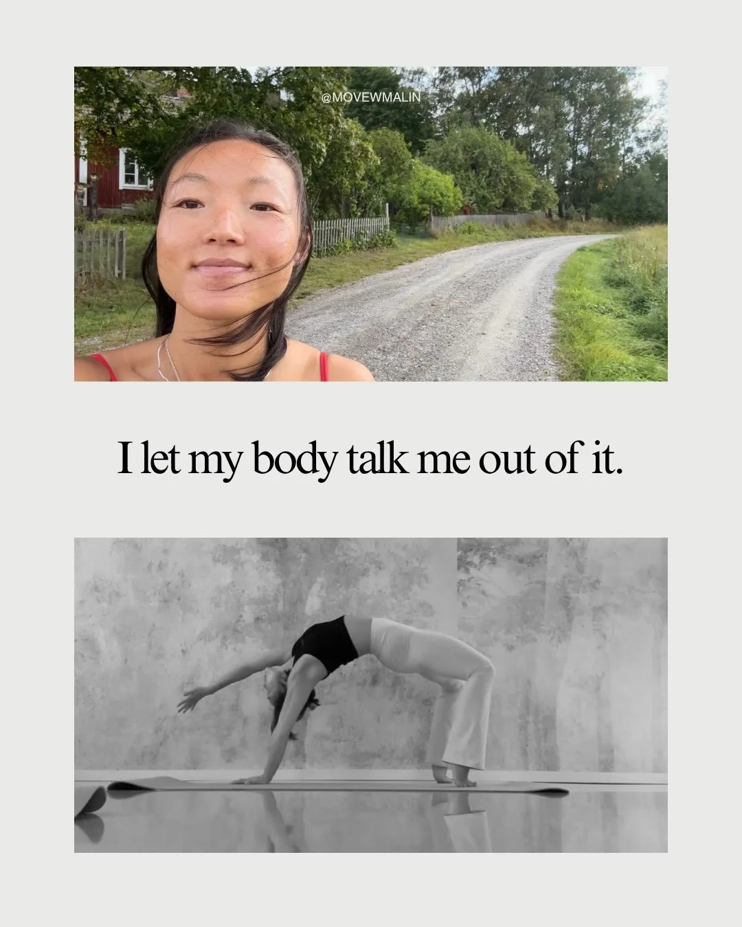 &ldquo;You can think yourself out of a problem, but you will have to move yourself toward change.&rdquo;

Every time I feel stuck, overwhelmed, or get caught by anxiety I come back to this: my body has all the answers.

&rarr; I go for a walk to clea