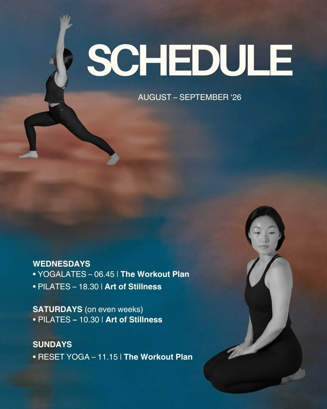 MOVE WITH ME 🤸🏻&zwj;♀️ Adding more Pilates classes to my schedule this fall, alongside my dear Yoga classes.

You&rsquo;ll find me at:
@theworkoutplanstudio 
@artofstillness.se 
@_burnerstudio 

Can&rsquo;t wait to flow with you 🤍

*More classes w