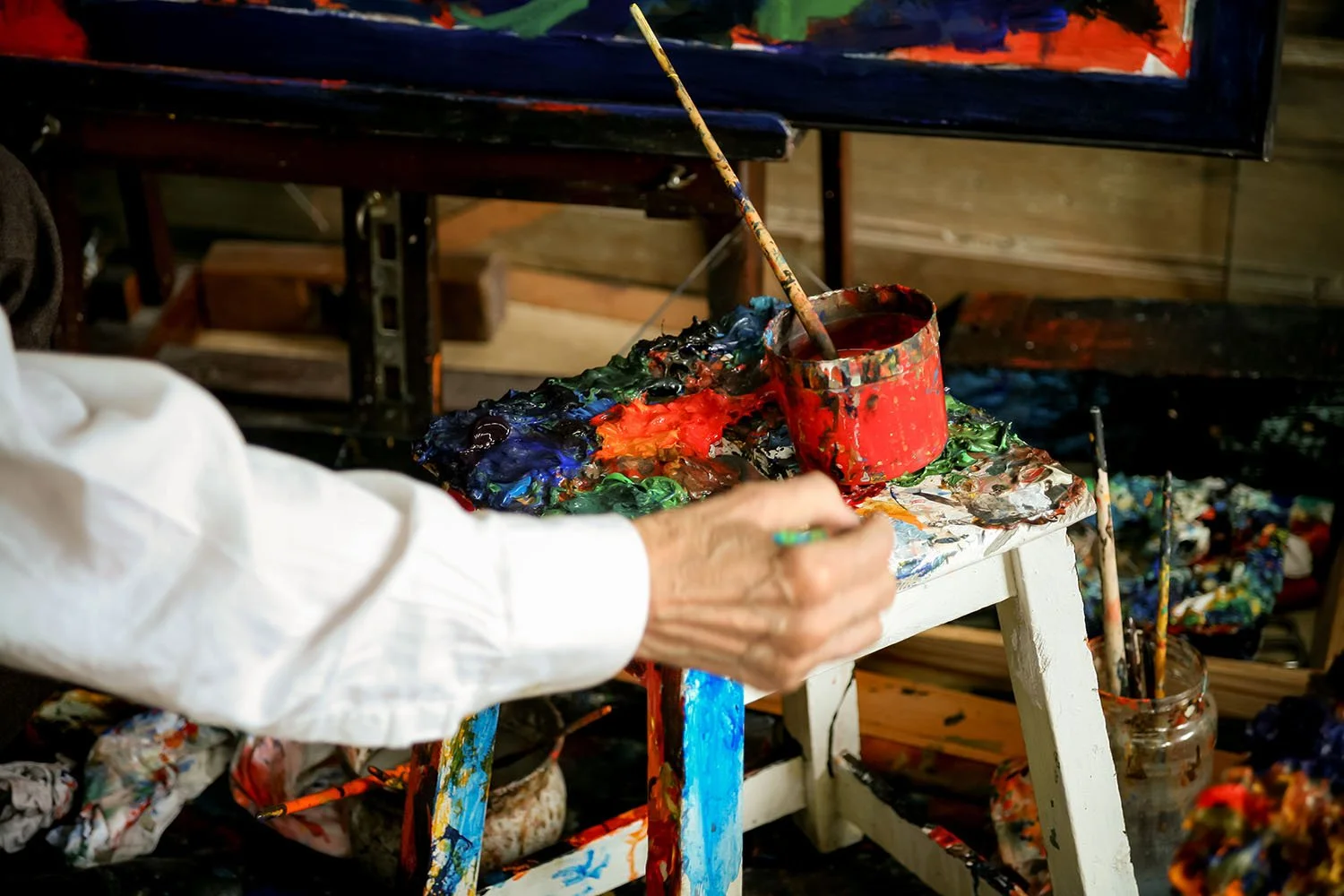 Intimate studio moment with S.H. Raza in Paris