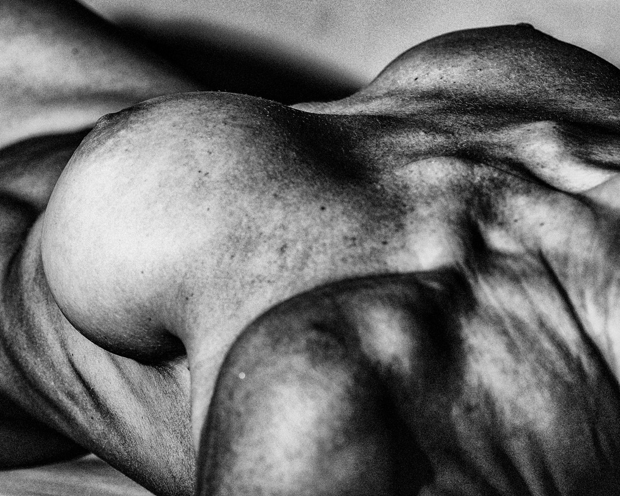 Body Scape in Black and White, Shoulder and Breasts View, Nude Art Photography.