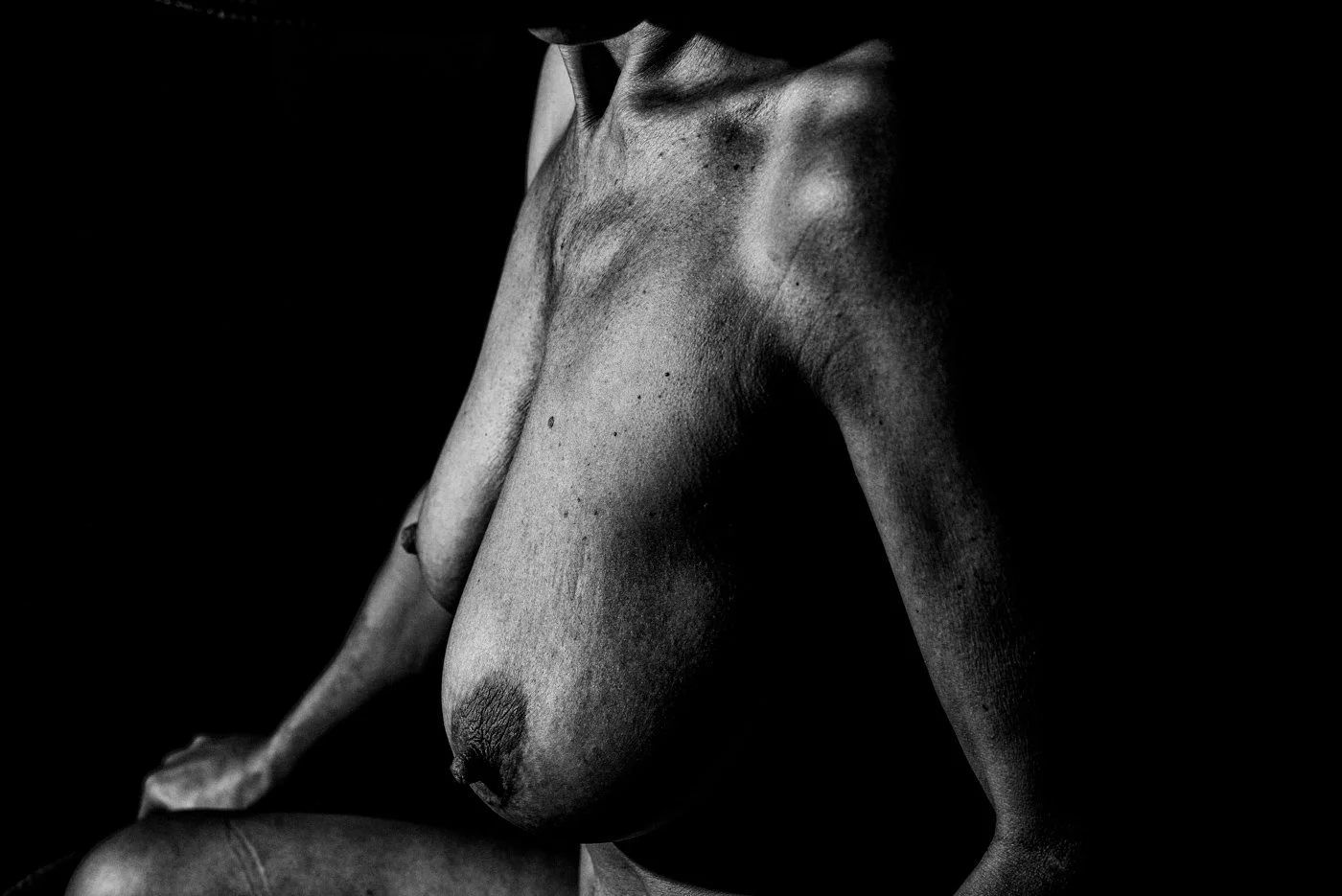 Shoulder View - Female Body Close Up in Black and White, Erotic Photography.