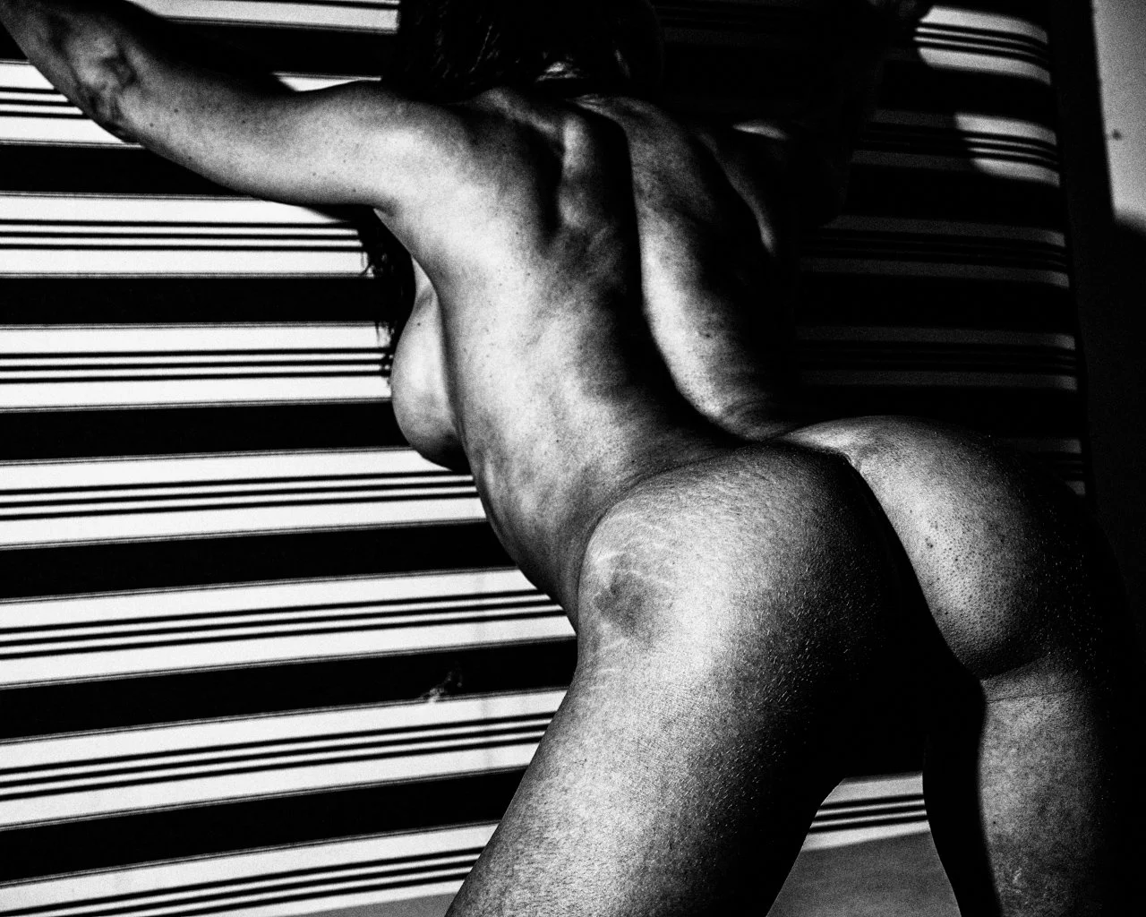 Black and White Stripes - Female Body Shape study, Erotic Photography in Black and White.