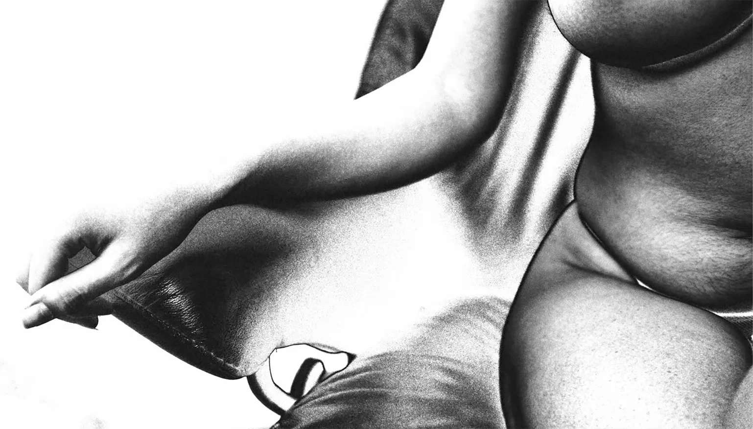Hand on Armchair - Model sitting on armchair, Nude art in black and white.