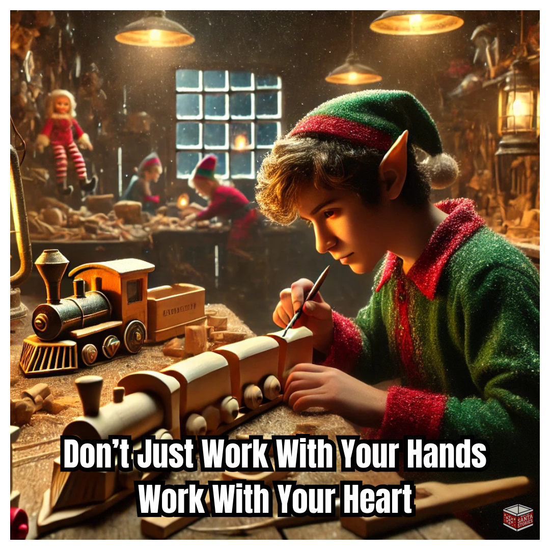 Meet Cogswell.
He’s been making wooden toys for over 20 years.
Not only is he an expert toy train builder —
he’s also a part-time engineer.
The North Pole Express is how he got into the toy business in the first place.
And on his days off, you’ll sti