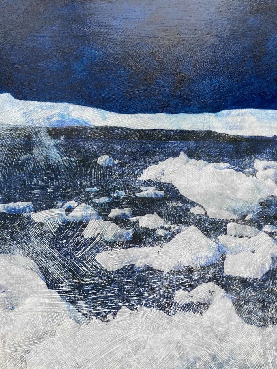 "La plage de diamant" - 54 x 54 cm dans caisse blanche - Galerie Sophie Le Mée