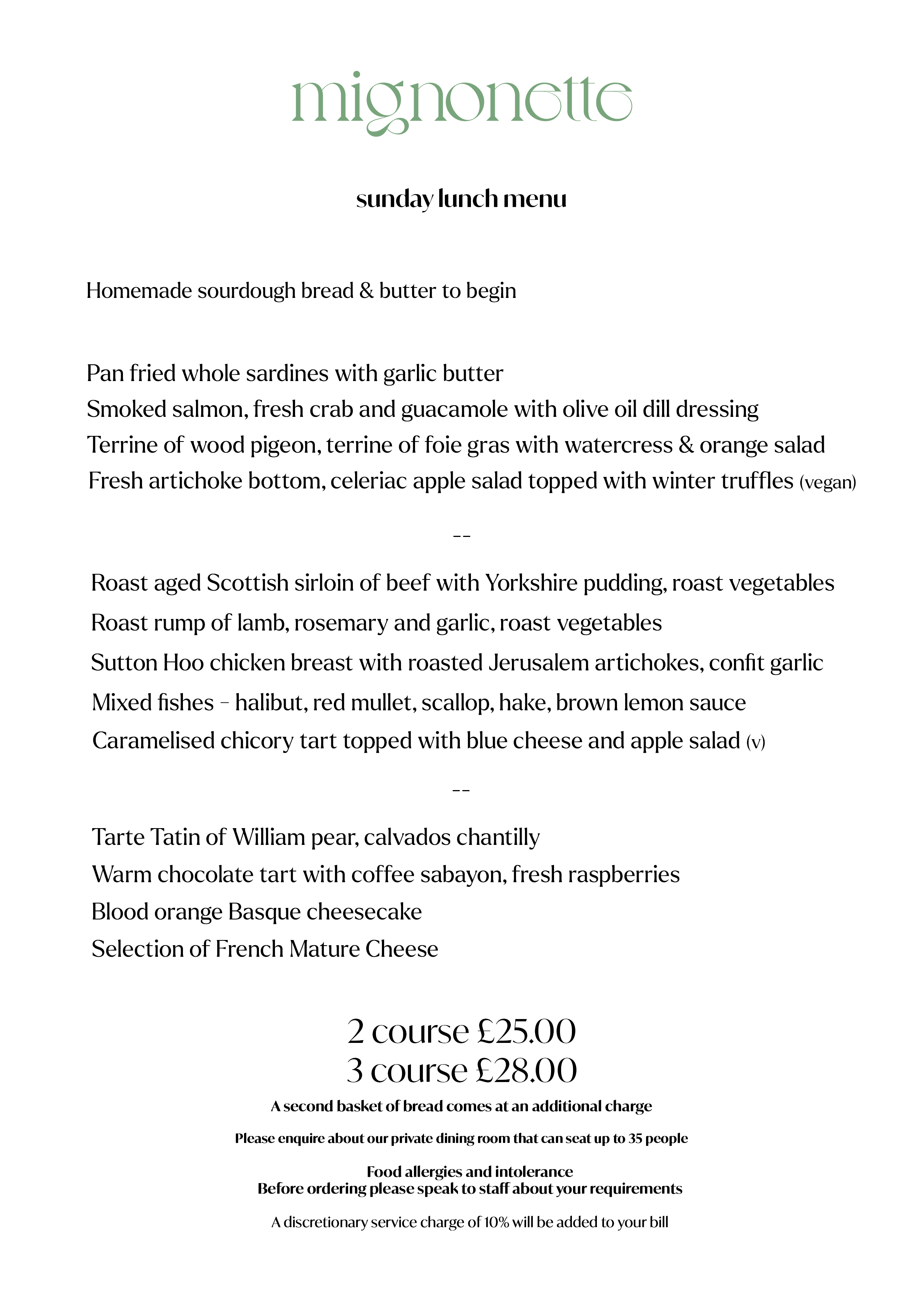 Lunch Menu — Mignonette