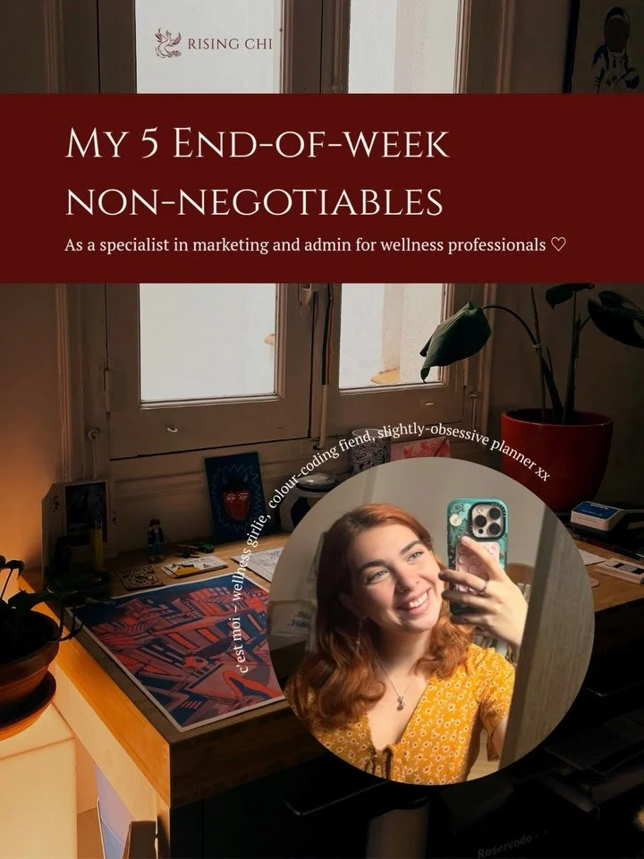 6*** (oops) things I do every Friday to close out the week (as a marketing and admin specialist for wellness practitioners) 🐦&zwj;🔥✨

Some of these are very straightforward and practical and some are very &lsquo;I have worked in and around wellness