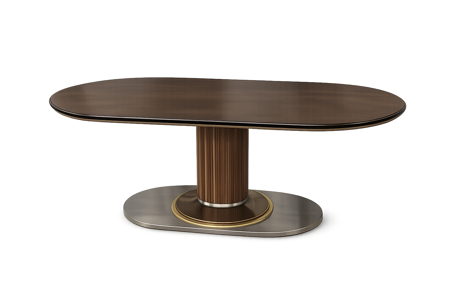Table base made from walnut beading with cold plated bronze and brass foot, mounted on a solid mild steel base.