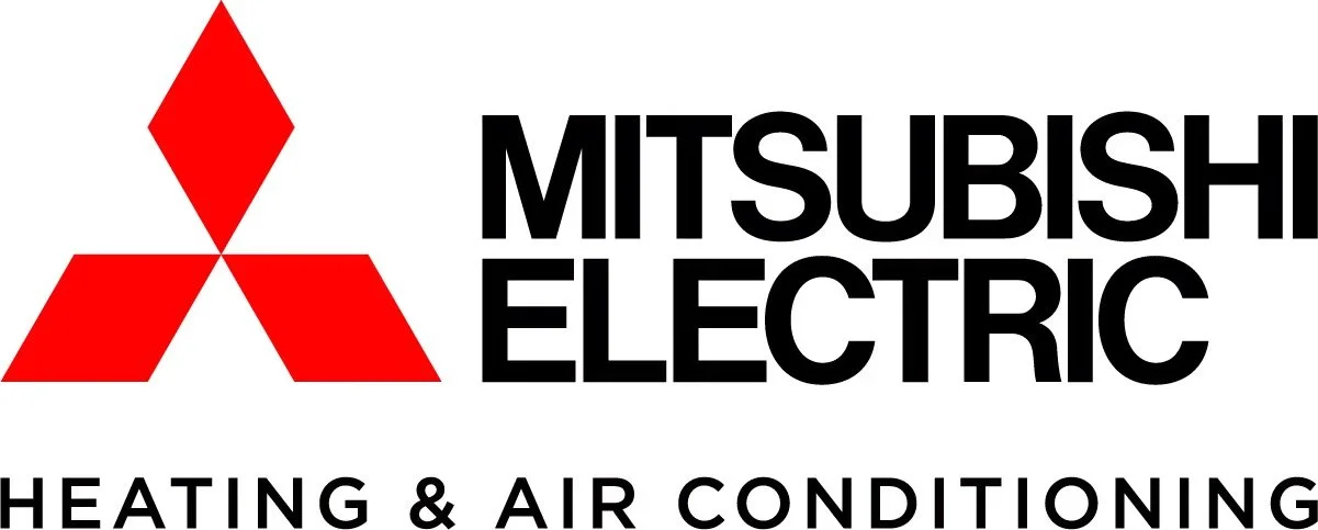 Mitsubishi Electric logo with red three-diamond symbol and black text, underneath the words 'Heating & Air Conditioning'.