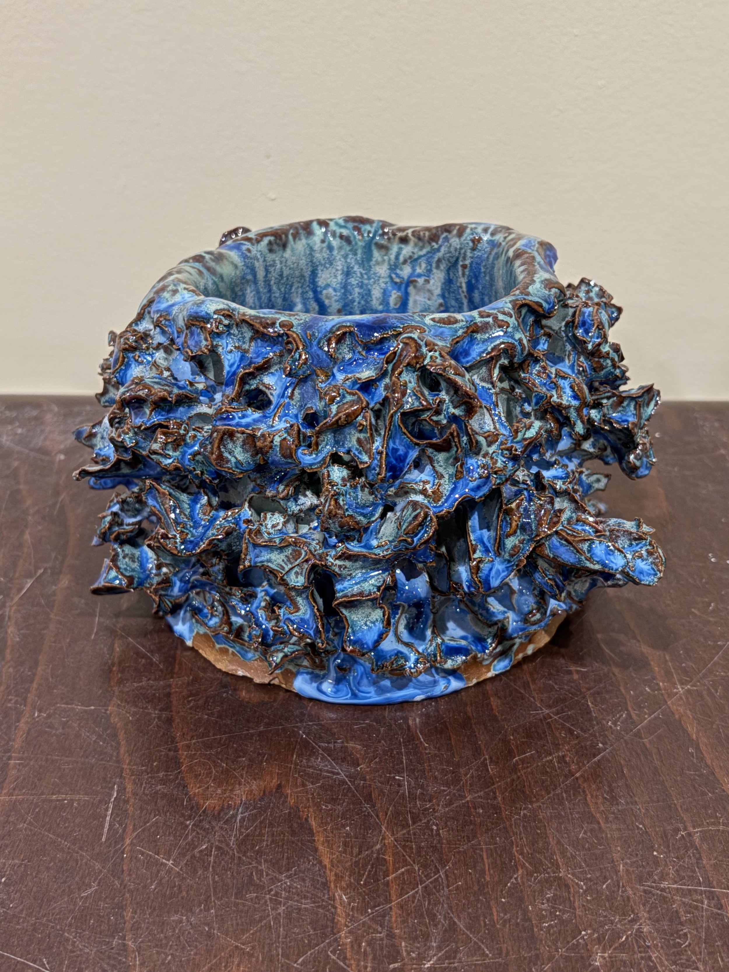 Deeply-textured blue/green kurinuki iteration vessel (private collection)