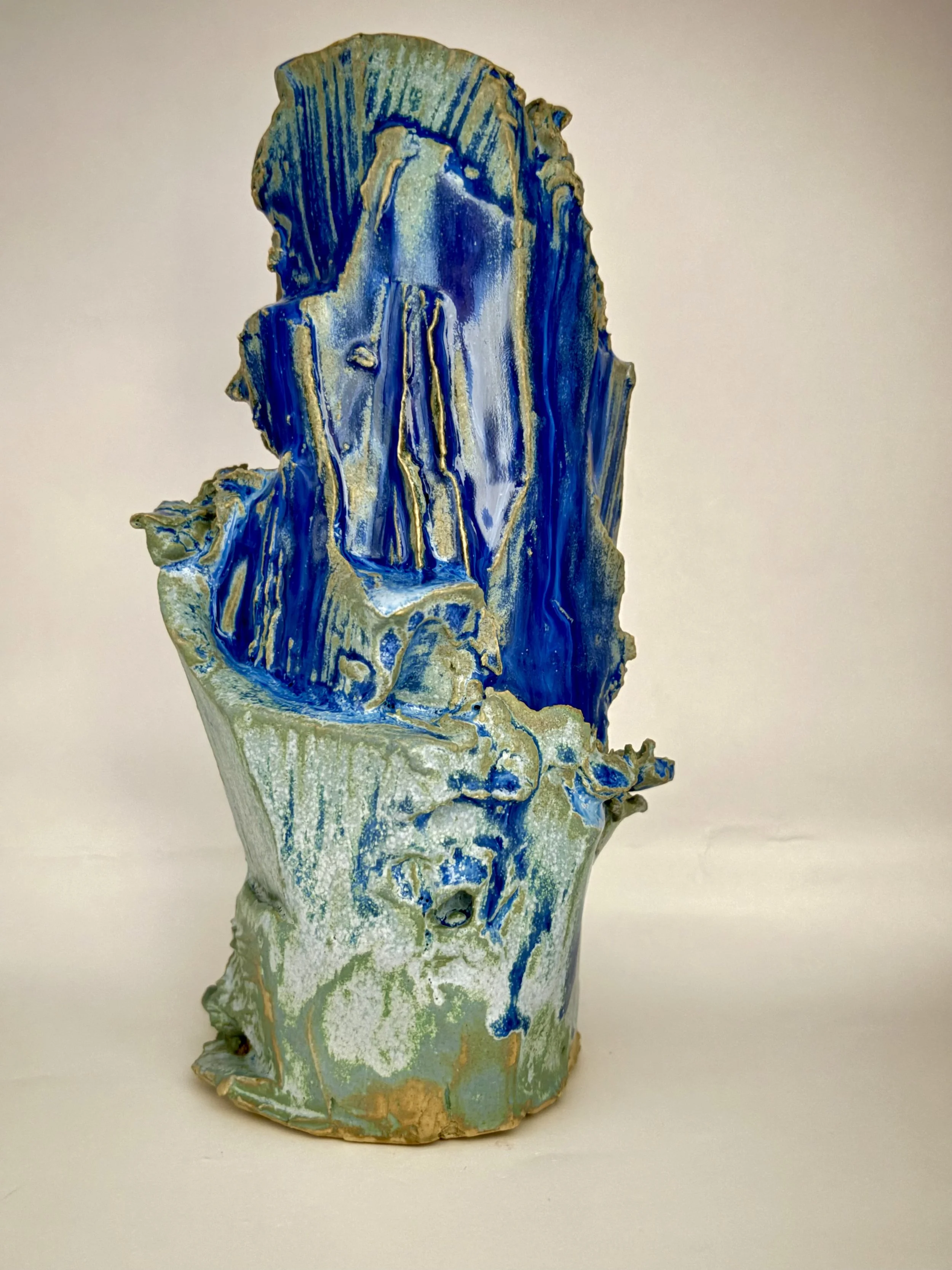 Kurinuki vase with blue-green glaze (available)