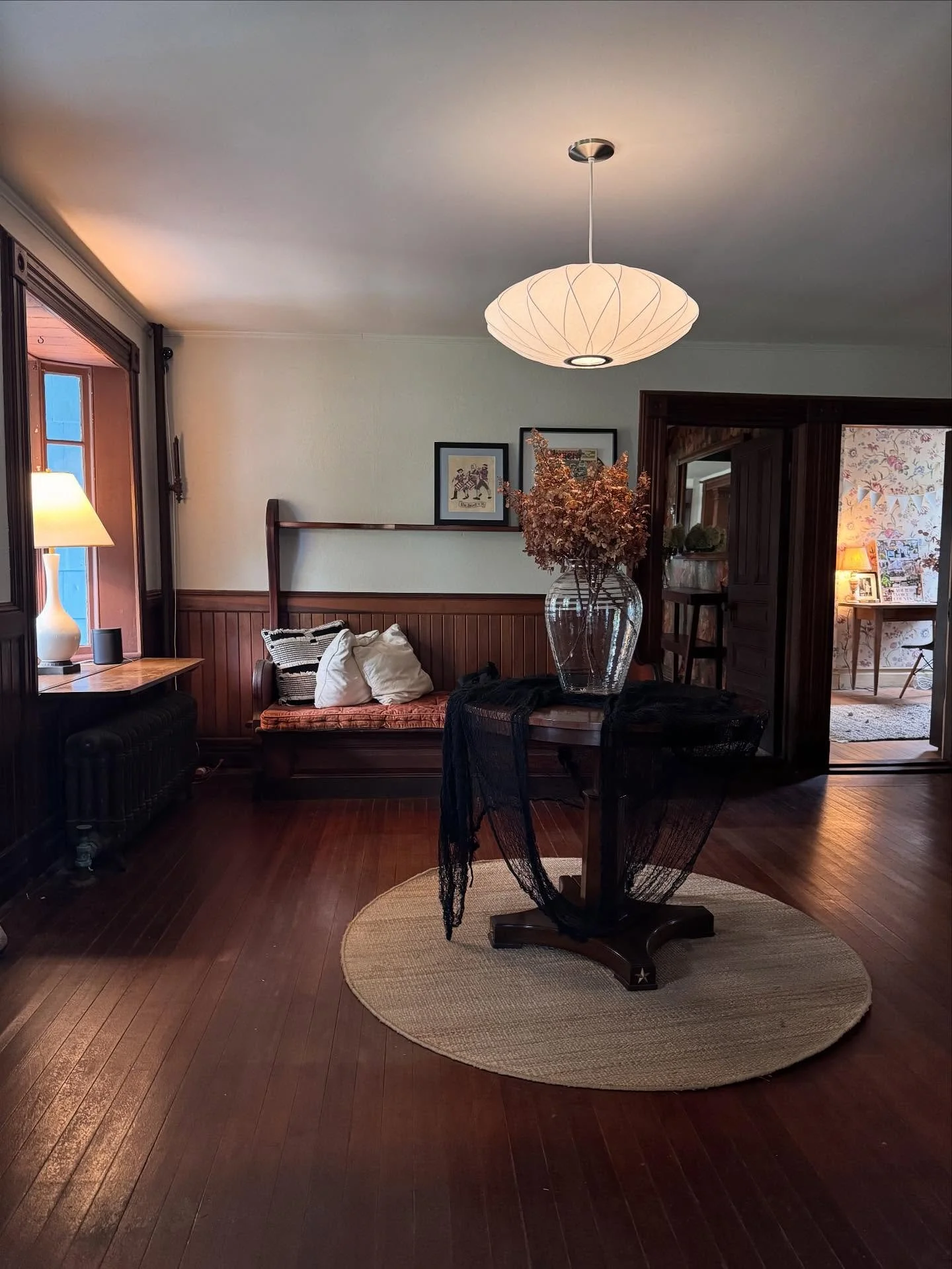 The oldest room in the house finally has light. ✨

We chose a George Nelson bubble pendant &mdash; a mid-century icon that somehow feels perfectly at home in our 1827 Queen Anne Victorian farmhouse. We&rsquo;ve always loved the tension between old an
