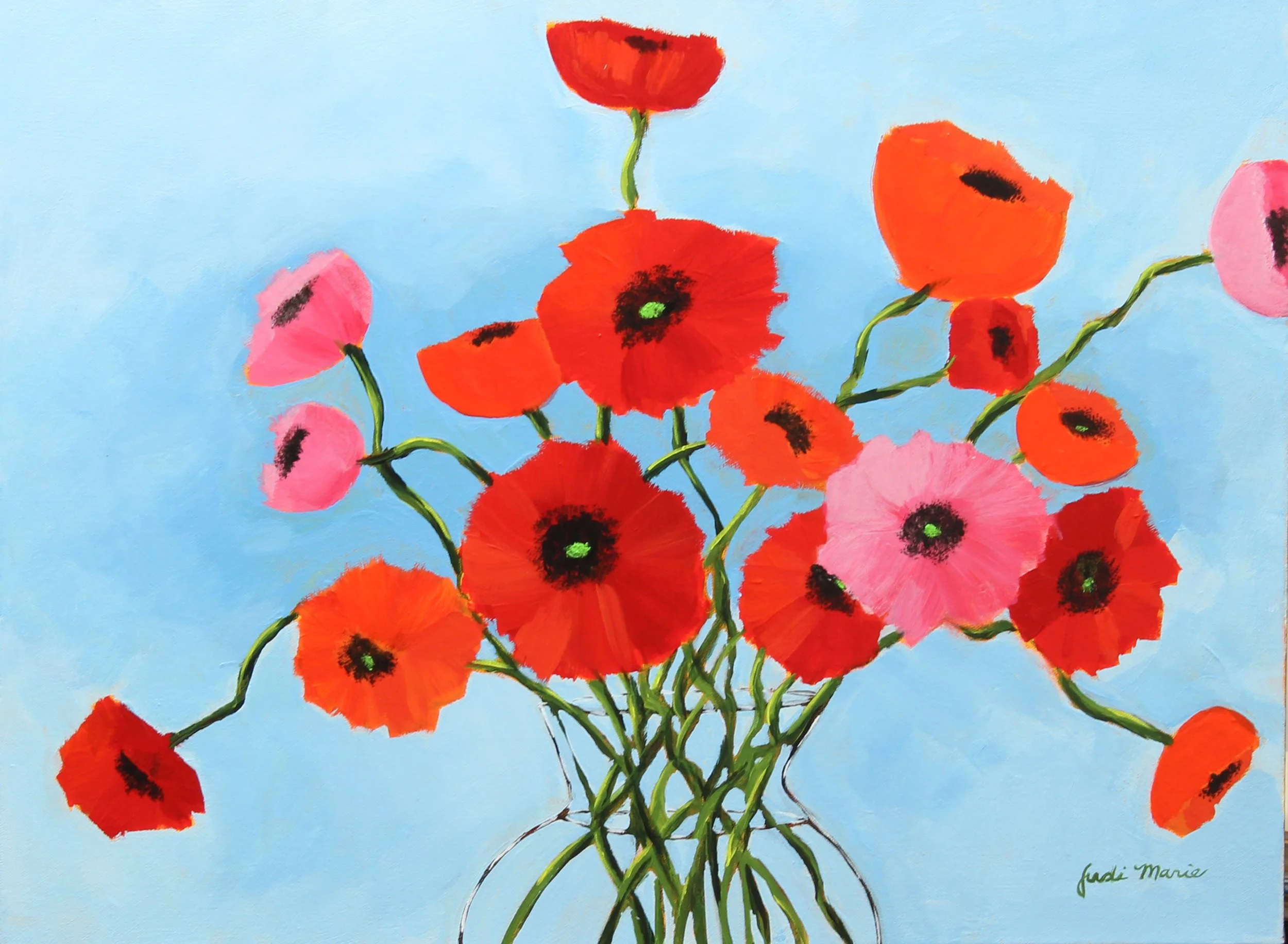 Red Orange and Pink Poppies