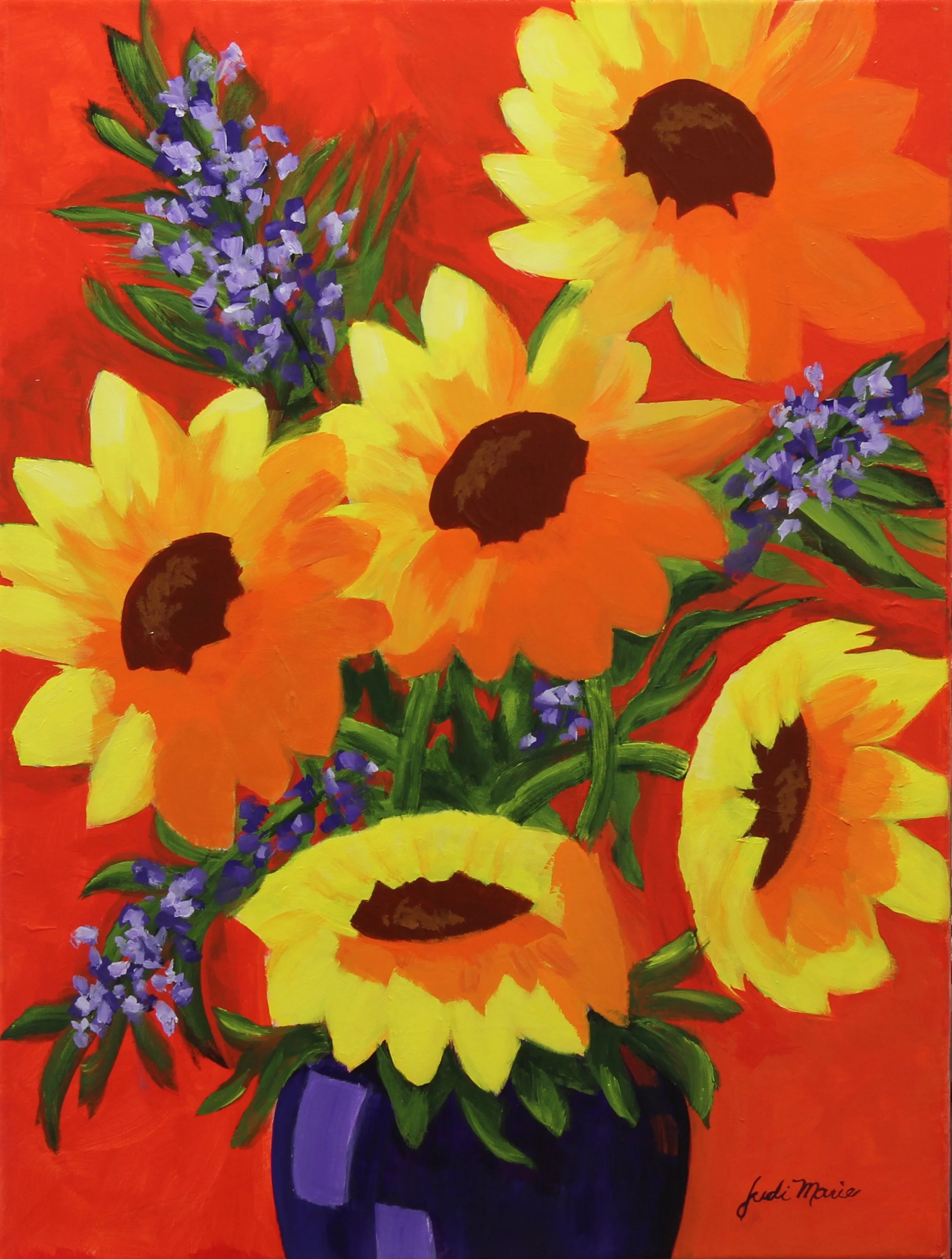 Sunflowers in Purple Vase