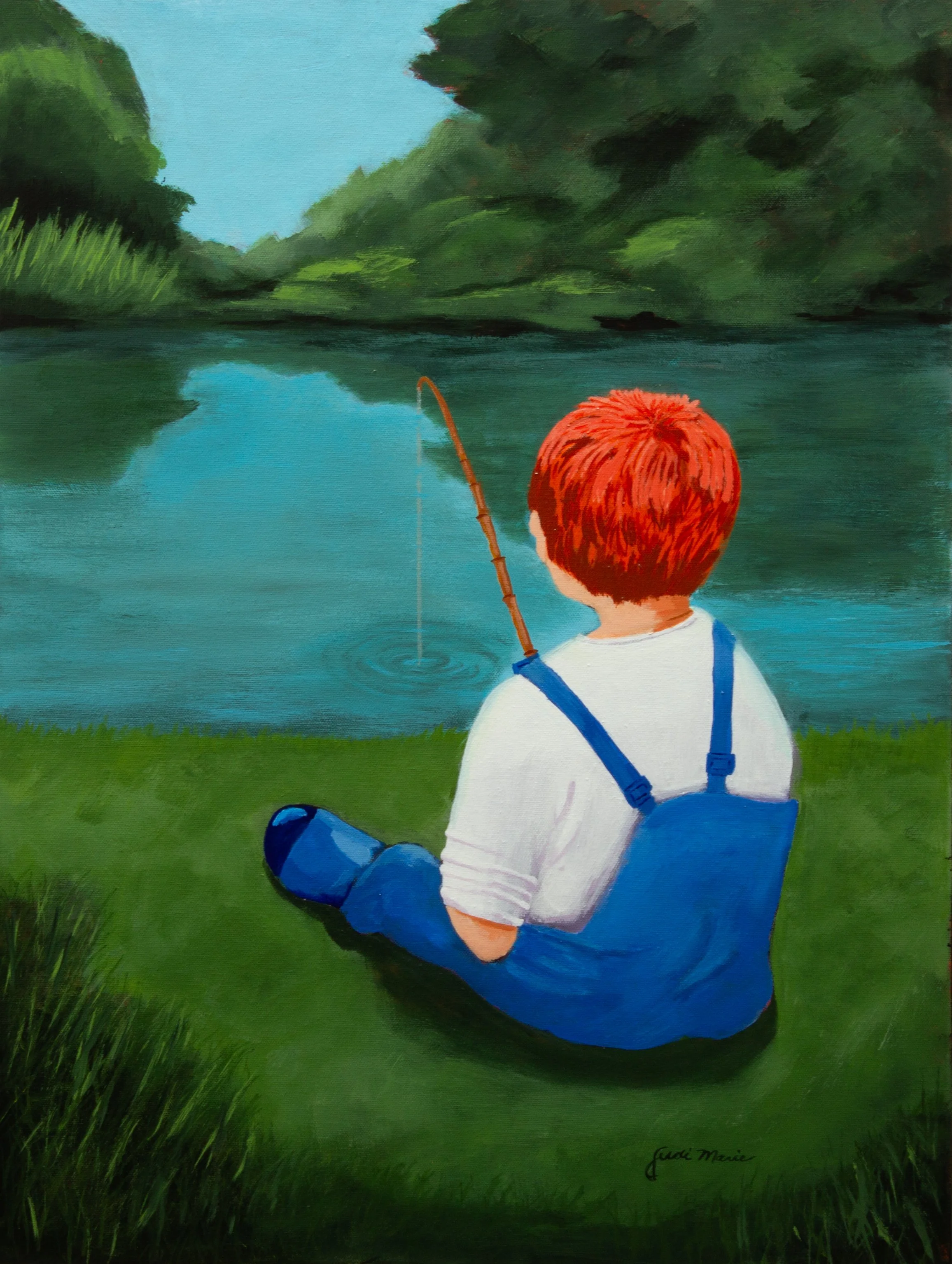 Little Boy in Waders Fishing