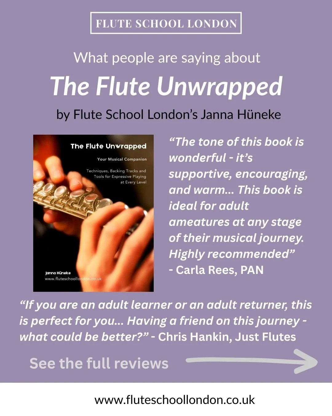 🌟 Take a look at what people are saying about The Flute Unwrapped🌟

A big thank you to Carla Rees at PAN, and Chris Hankin at Just Flutes, for these wonderful reviews!

The book is available from @justfluteslondon  and @@allflutesplus &mdash; we&rs