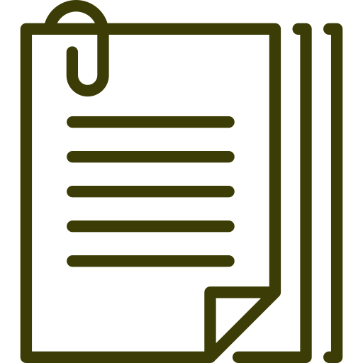 Icon of a paper with writing lines and a paper clip at the top.
