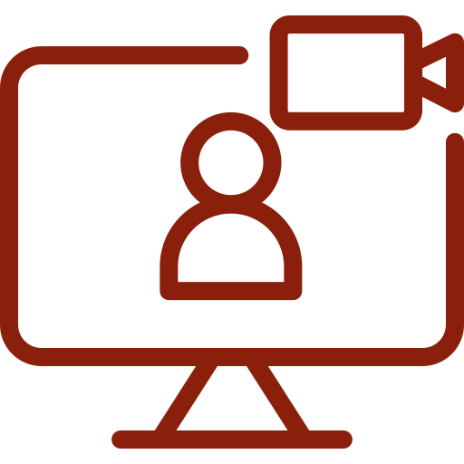 Outline of a person on a presentation screen with a video camera icon on the top right.
