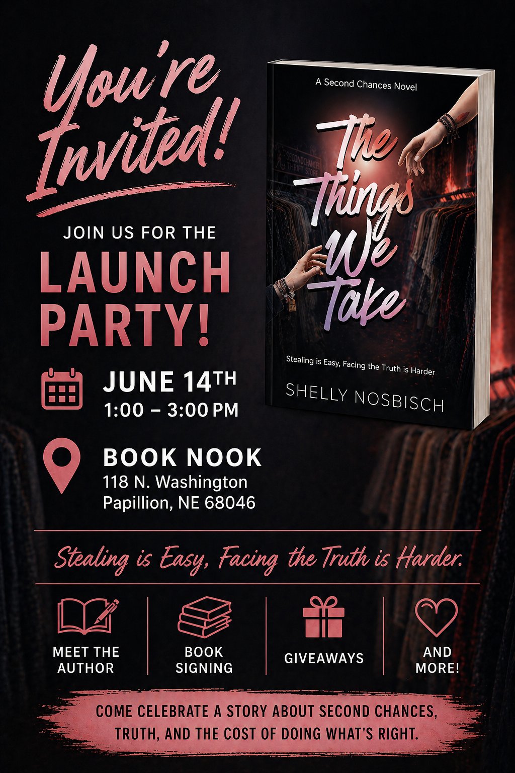 Launch Party invite for The Things We Take