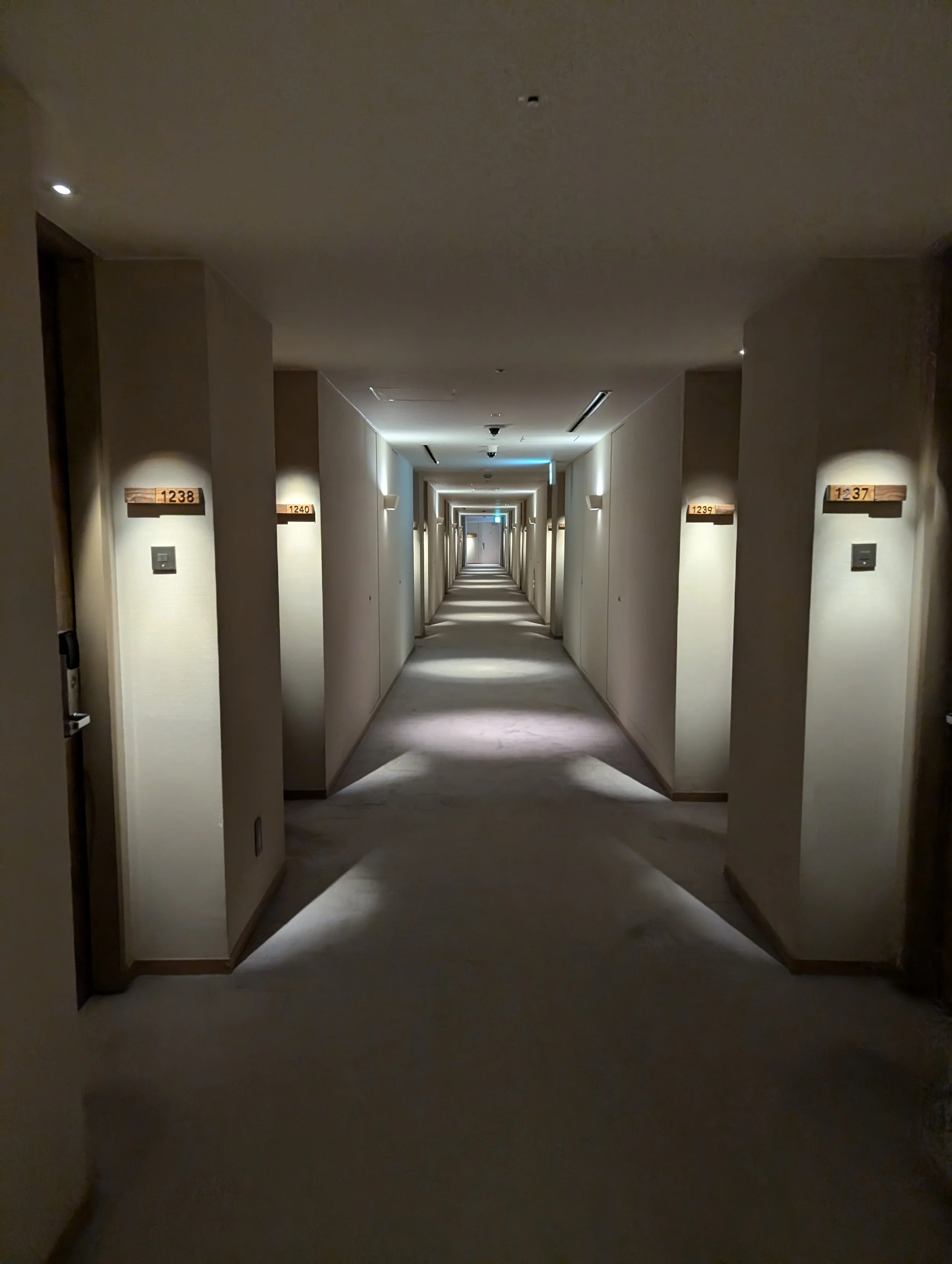 Softly lit guest room corridor at the Hyatt Regency Kyoto