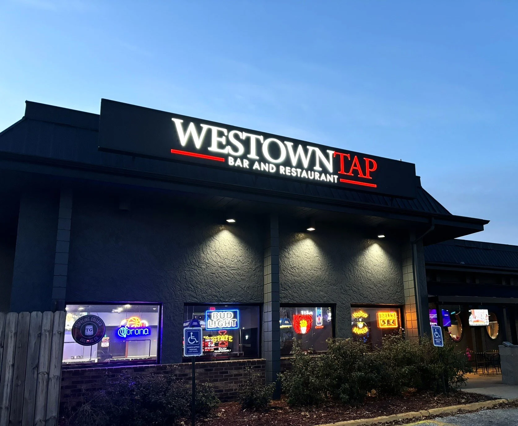 Westown Tap Bar and Restaurant - West Des Moines, Iowa - Exterior Night.JPEG