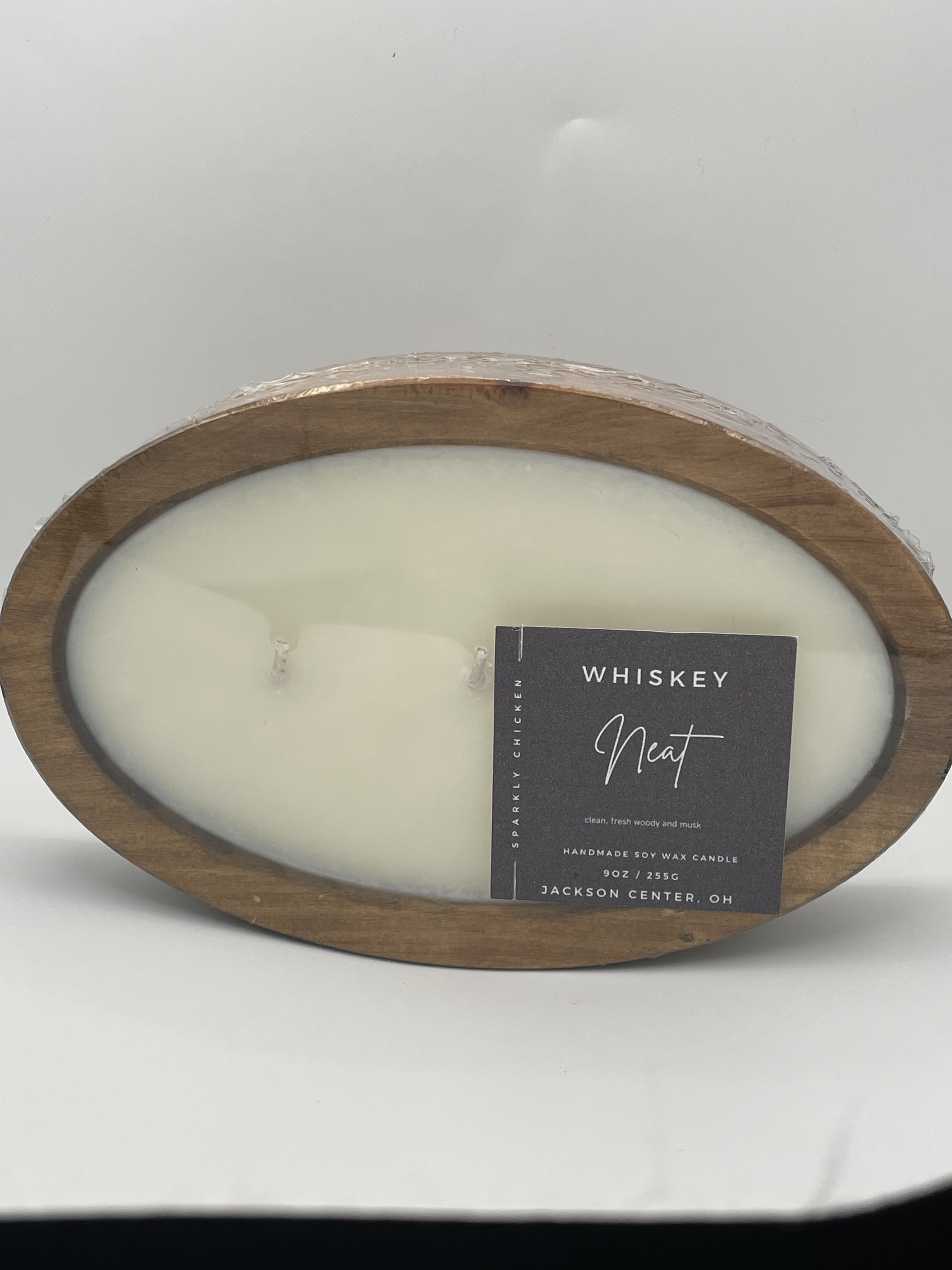 Whiskey Neat 9oz Wooden Dough Bowl Candle