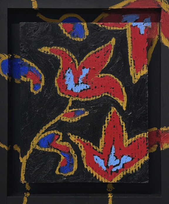 Rug Swatch #1, Oil, cardboard, wood, 18x22in, 2025