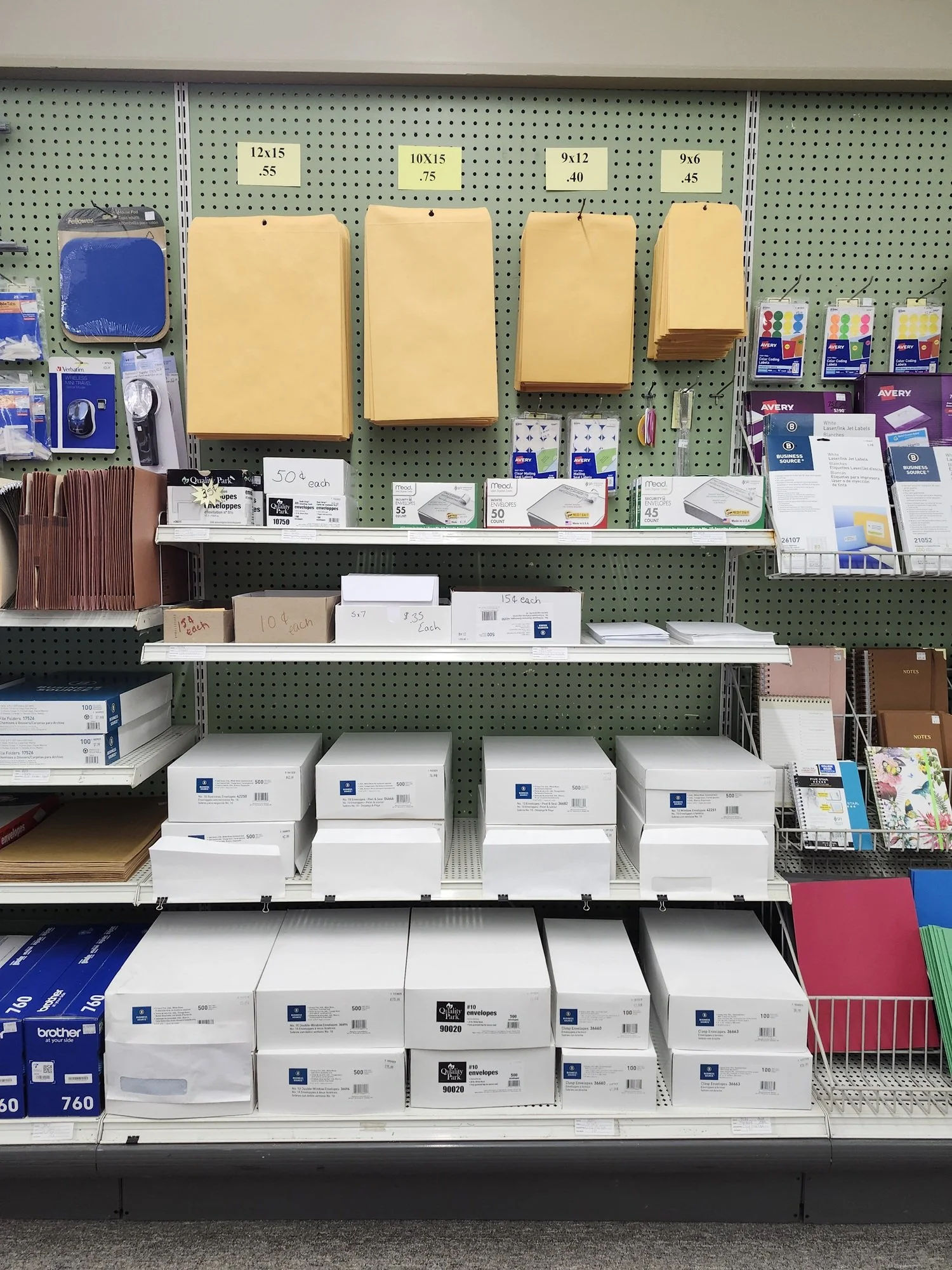 Norwich Copies Plus inventory of various envelopes.