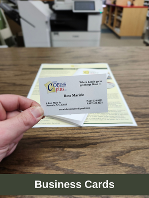 Norwich Copies Plus print sample of a simple, professional business card