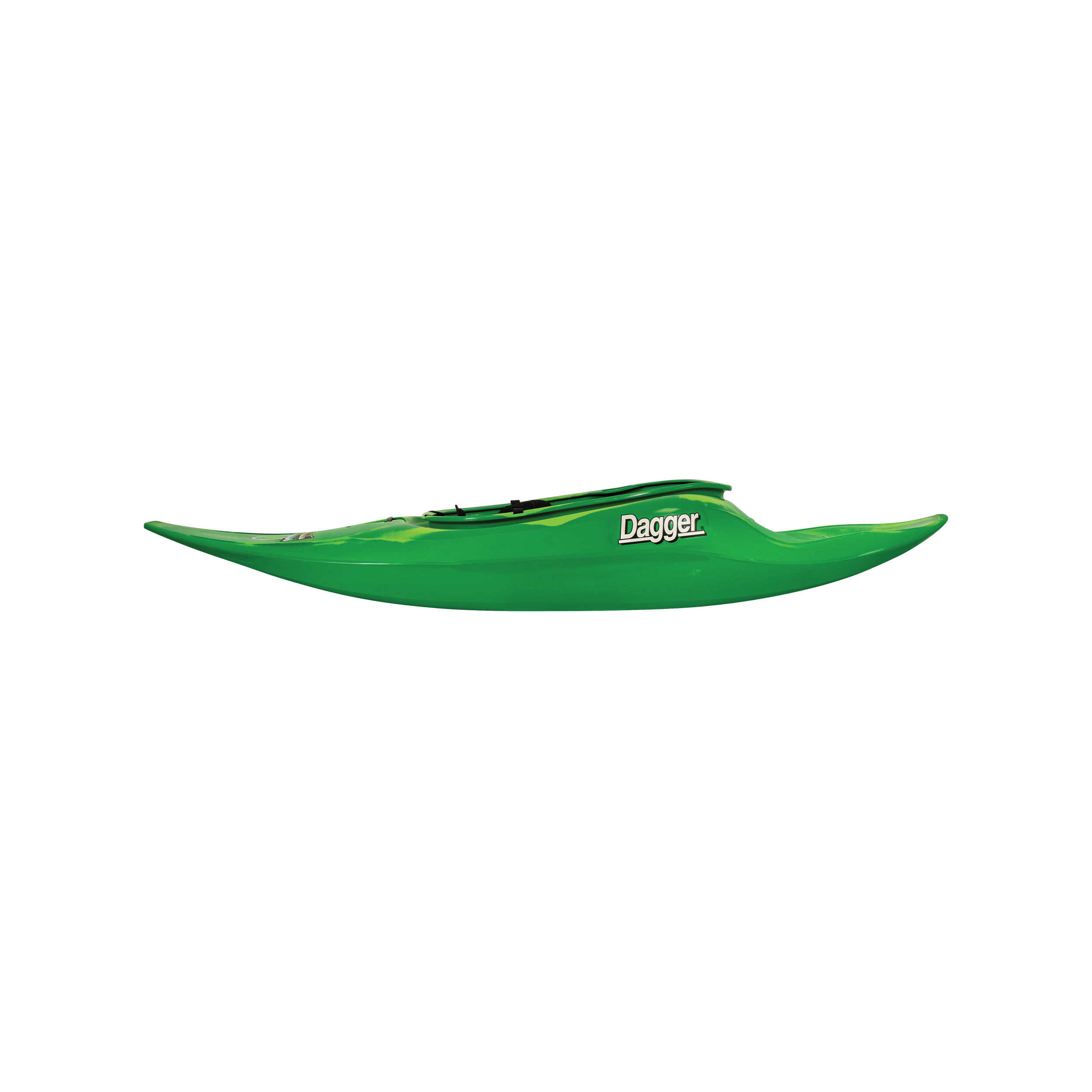 Side view of the Dagger Nova whitewater kayak in Green Smoke color