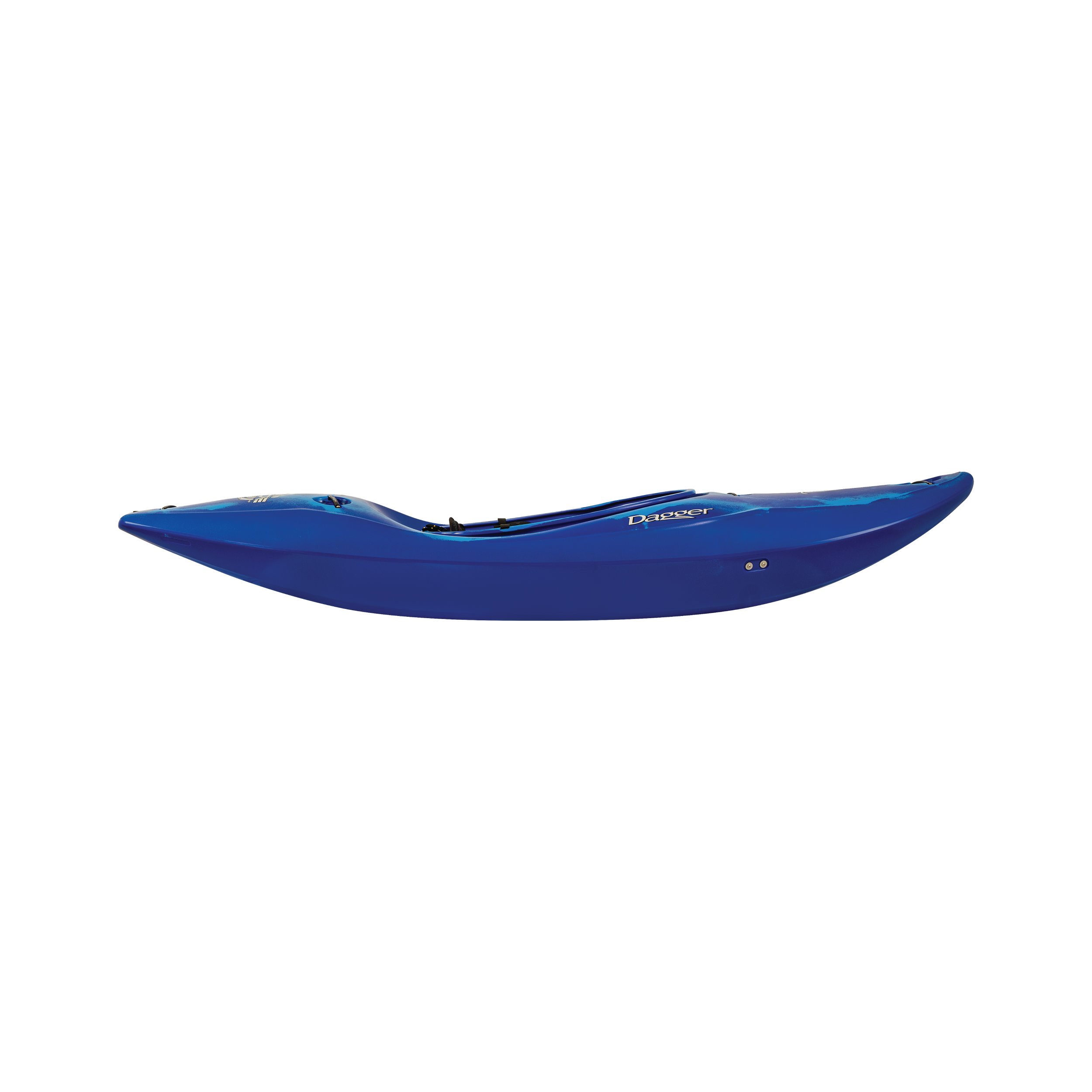 Side view of the Dagger Code SM whitewater kayak in Blue Smoke color