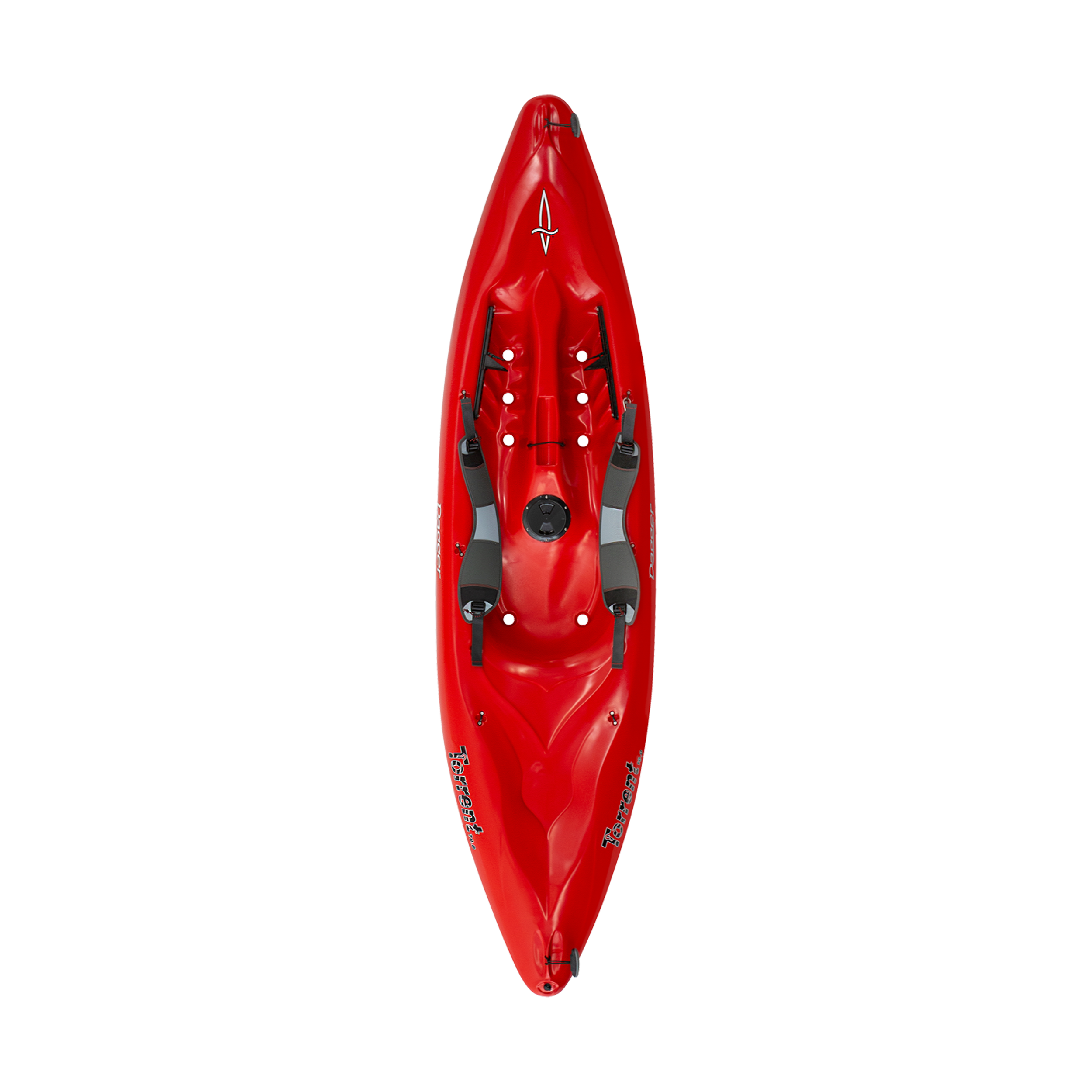 Top view of the Dagger Torrent 10.1 whitewater kayak in red color