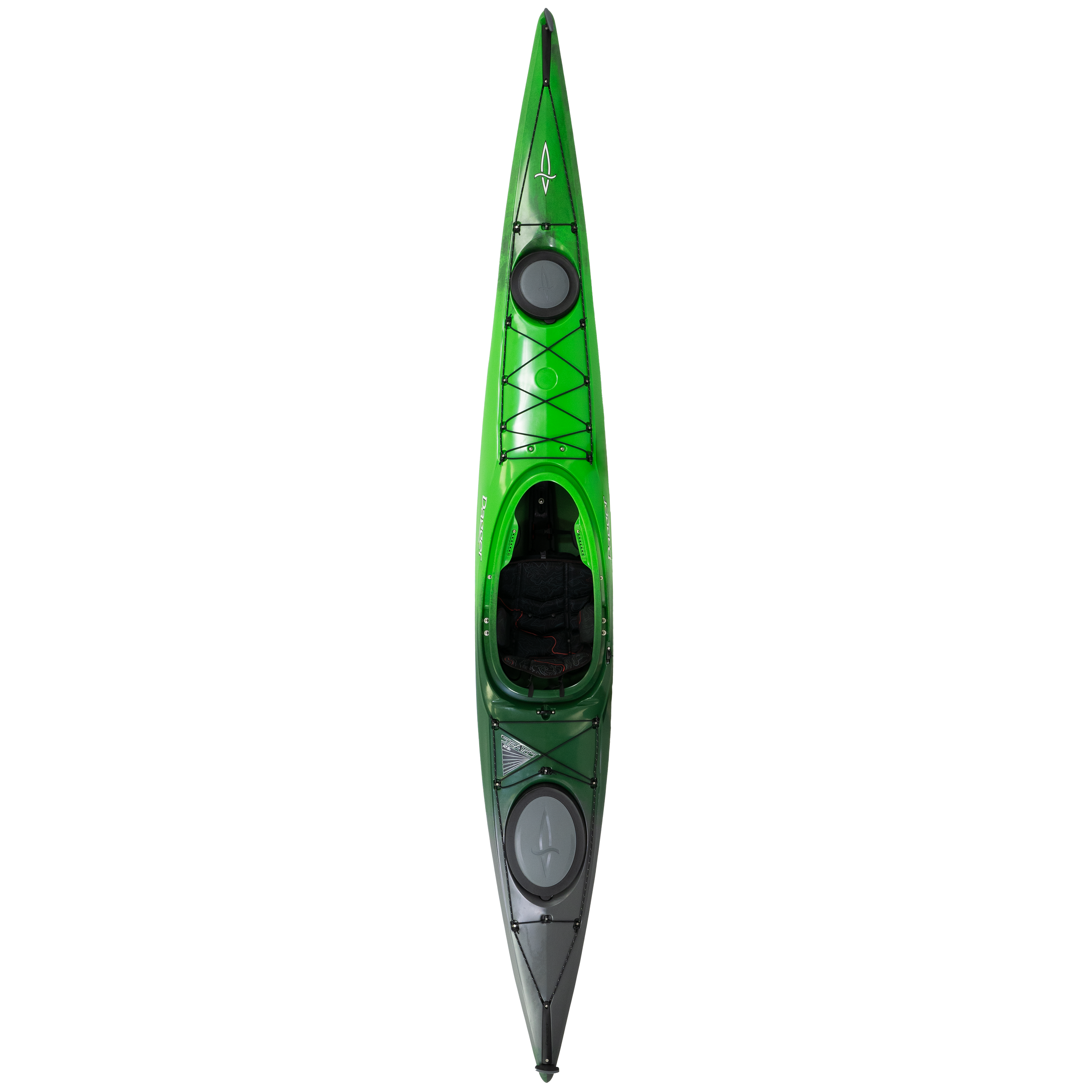 Top view of the Dagger Stratos 14.5 touring kayak in Green Mist color (Copy)