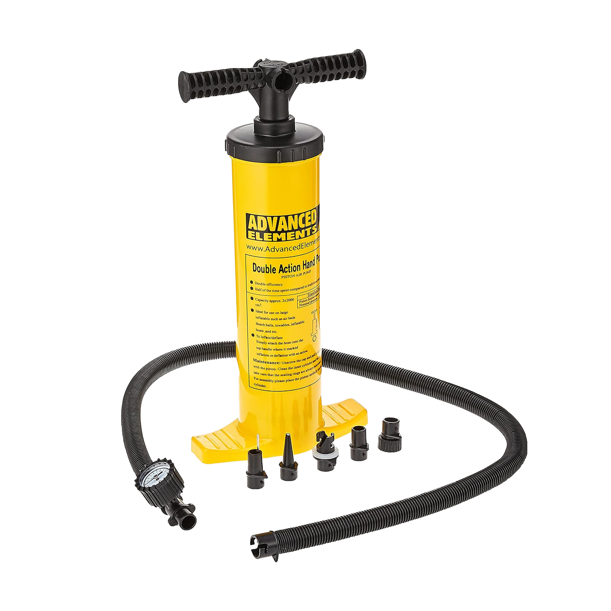 Image of the Advanced Elements double action hand pump with pressure gauge.