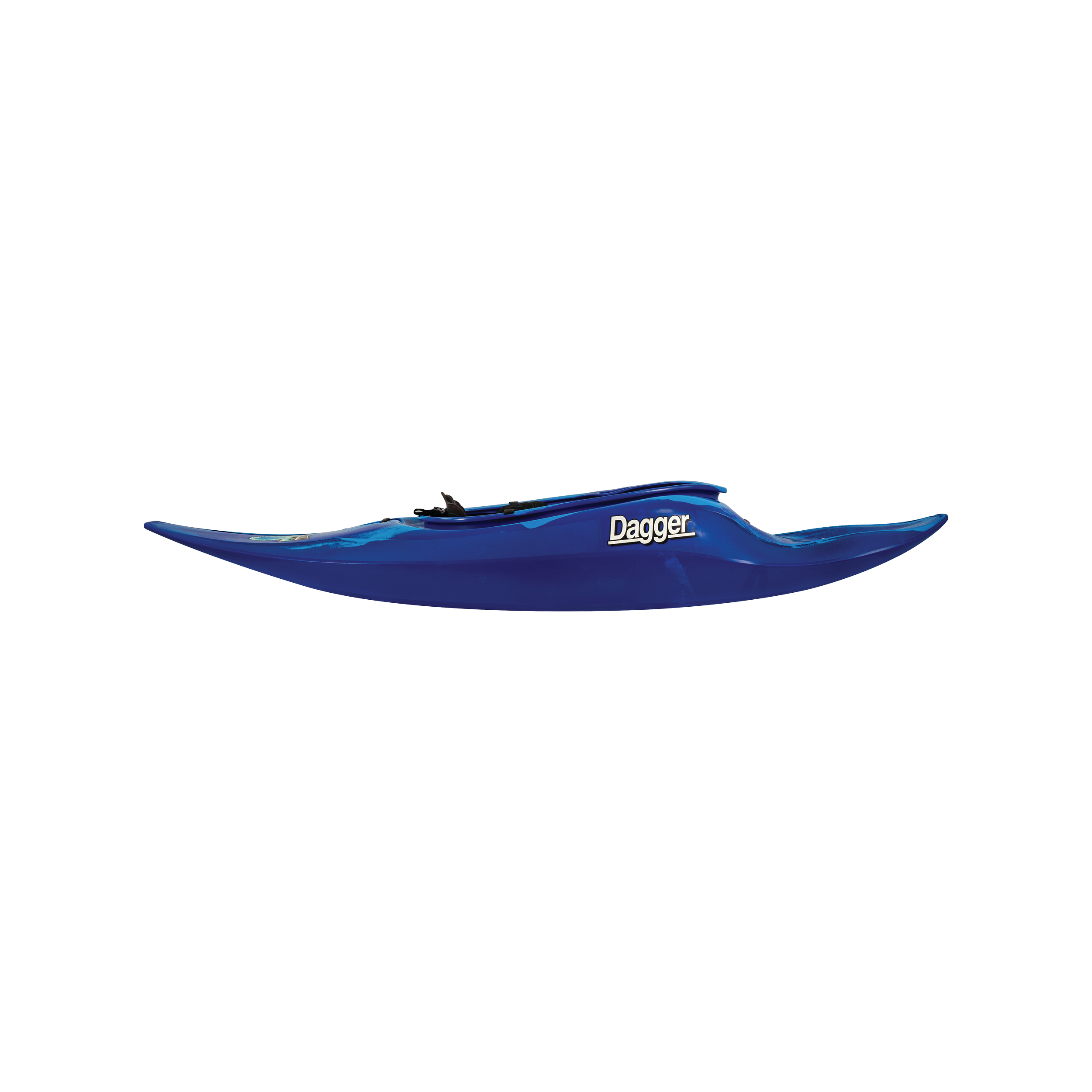 Side view of the Dagger Nova whitewater kayak in Blue Smoke color
