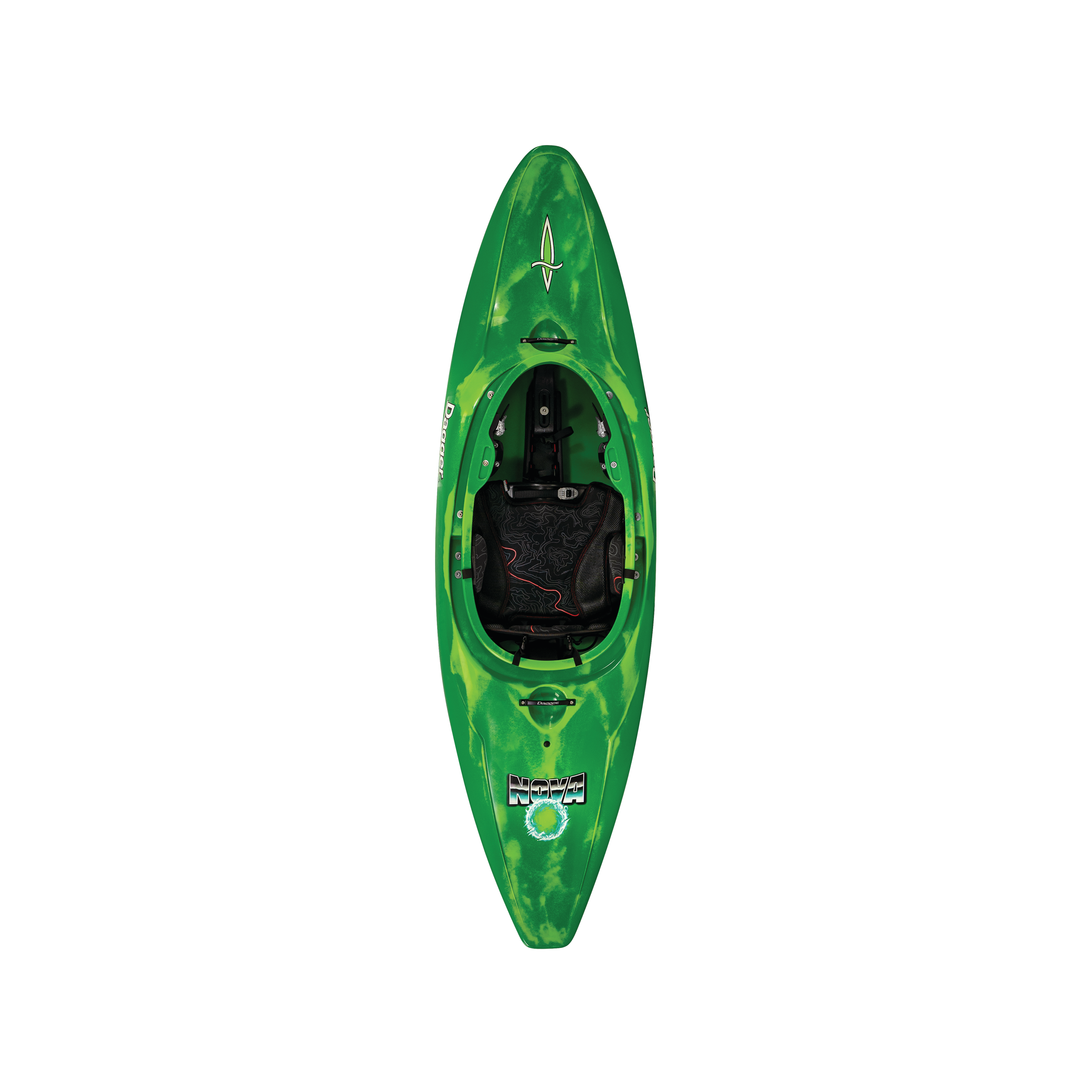 Top view of the Dagger Nova whitewater kayak in Green Smoke color