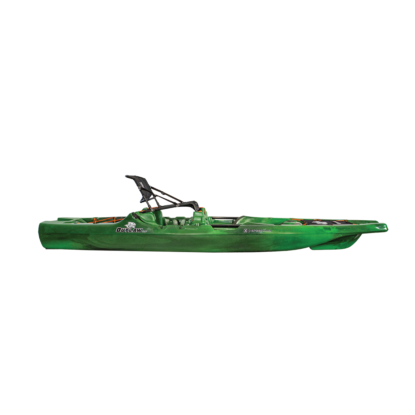 Perception Outlaw 11.5 Fishing kayak side view in Moss Camo color