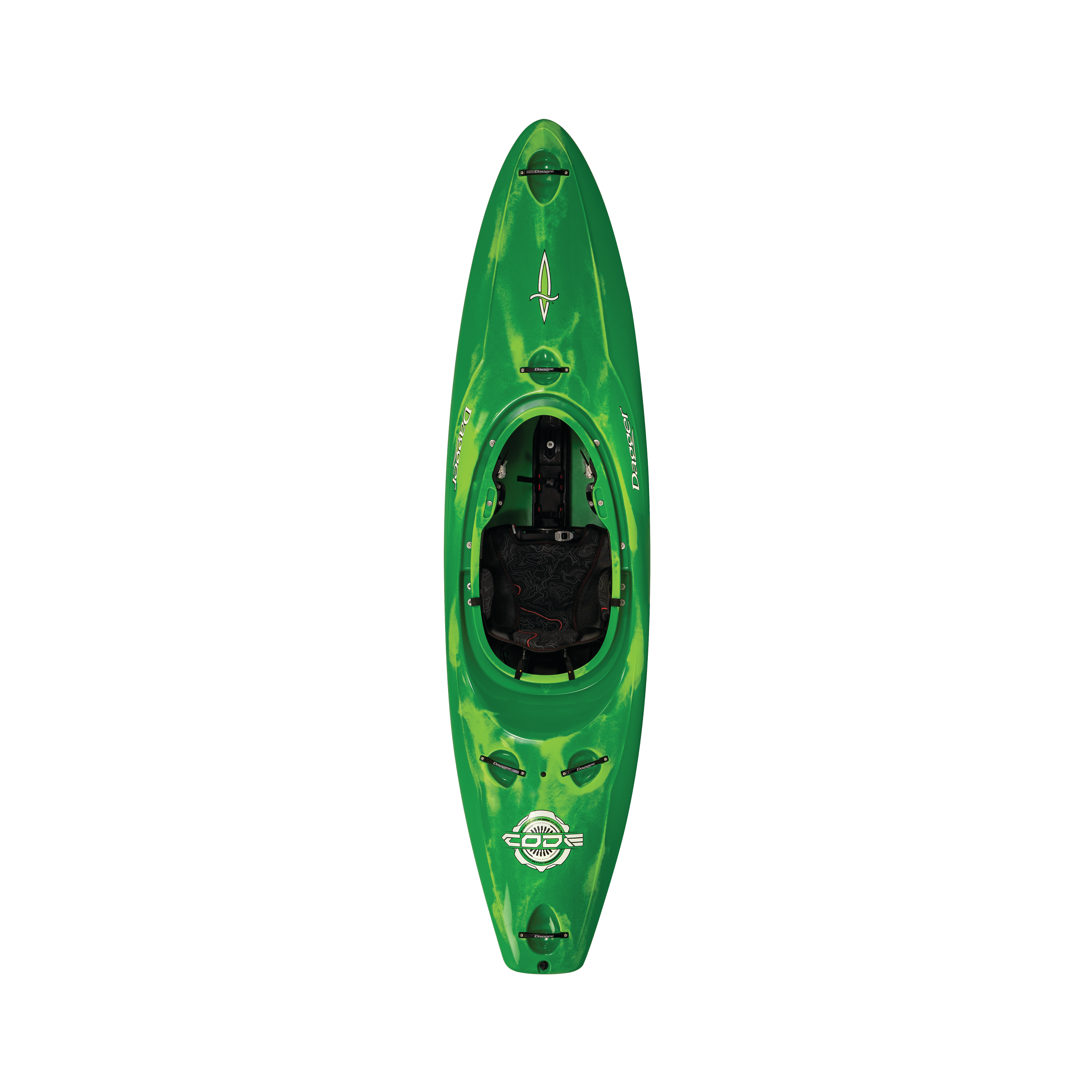 Top view of the Dagger Code MD whitewater kayak in Green Smoke color (Copy)