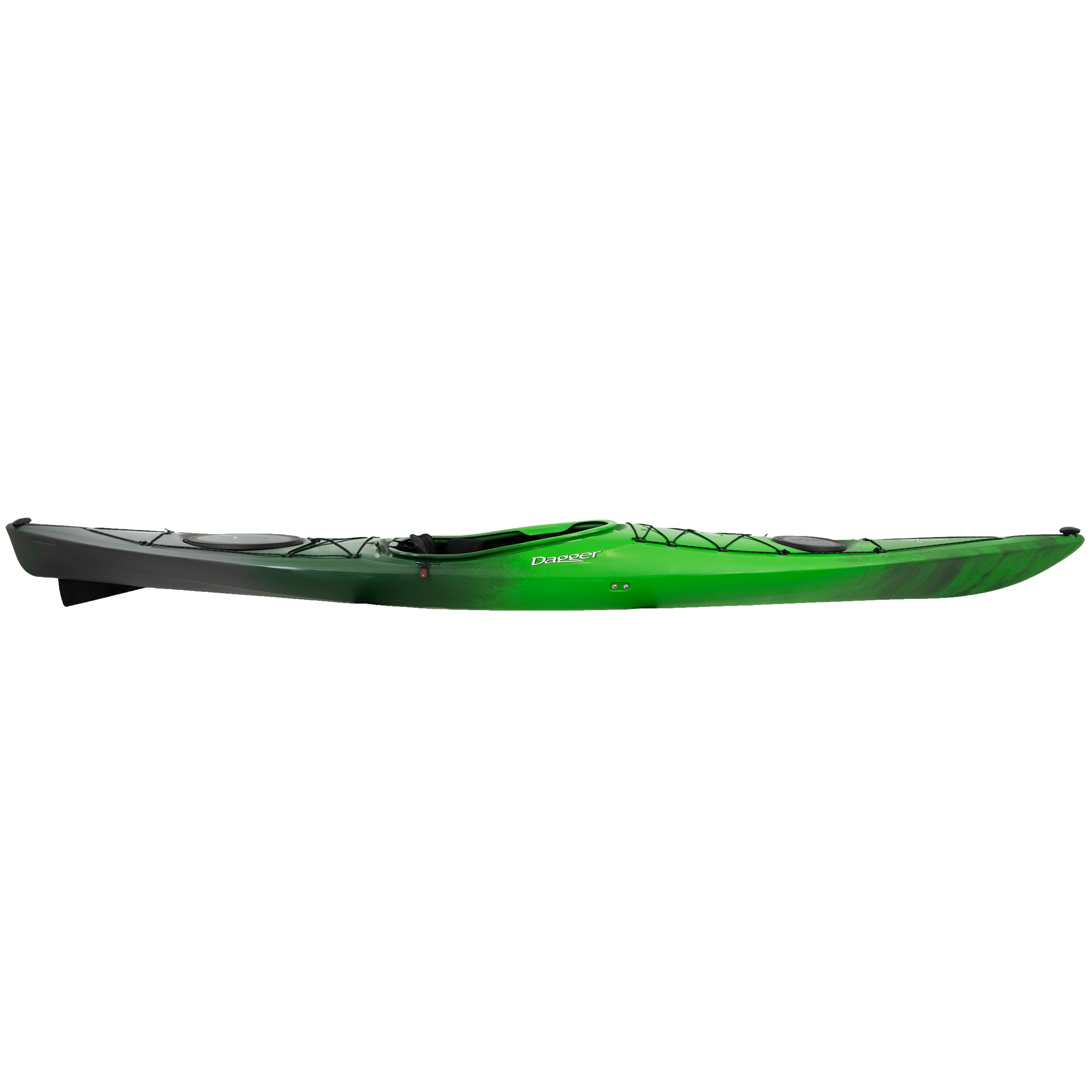 Side view of the Dagger Stratos 14.5 touring kayak in Green Mist color (Copy)