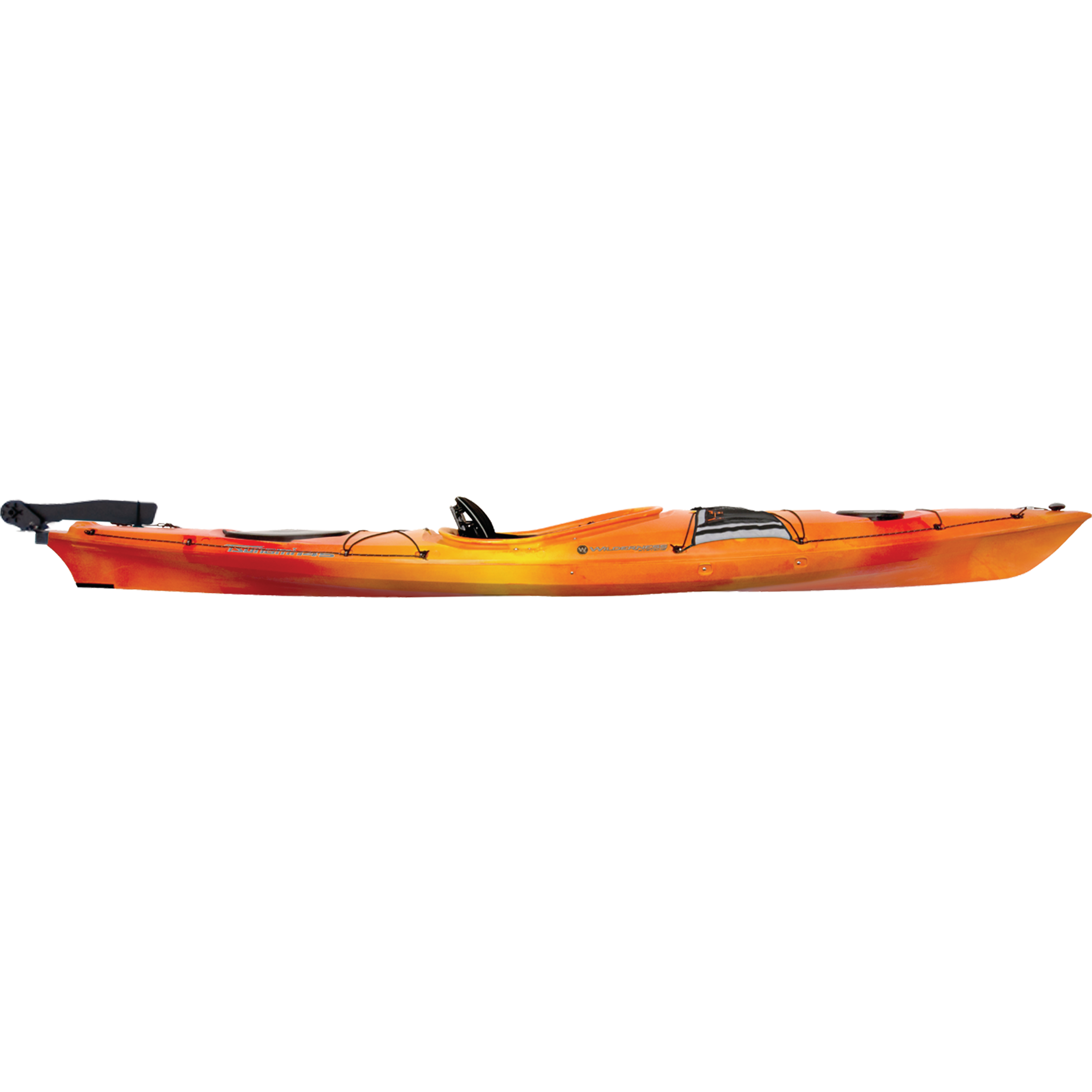 Side view of the Wilderness Systems Tsunami 145 with rudder in Mango color
