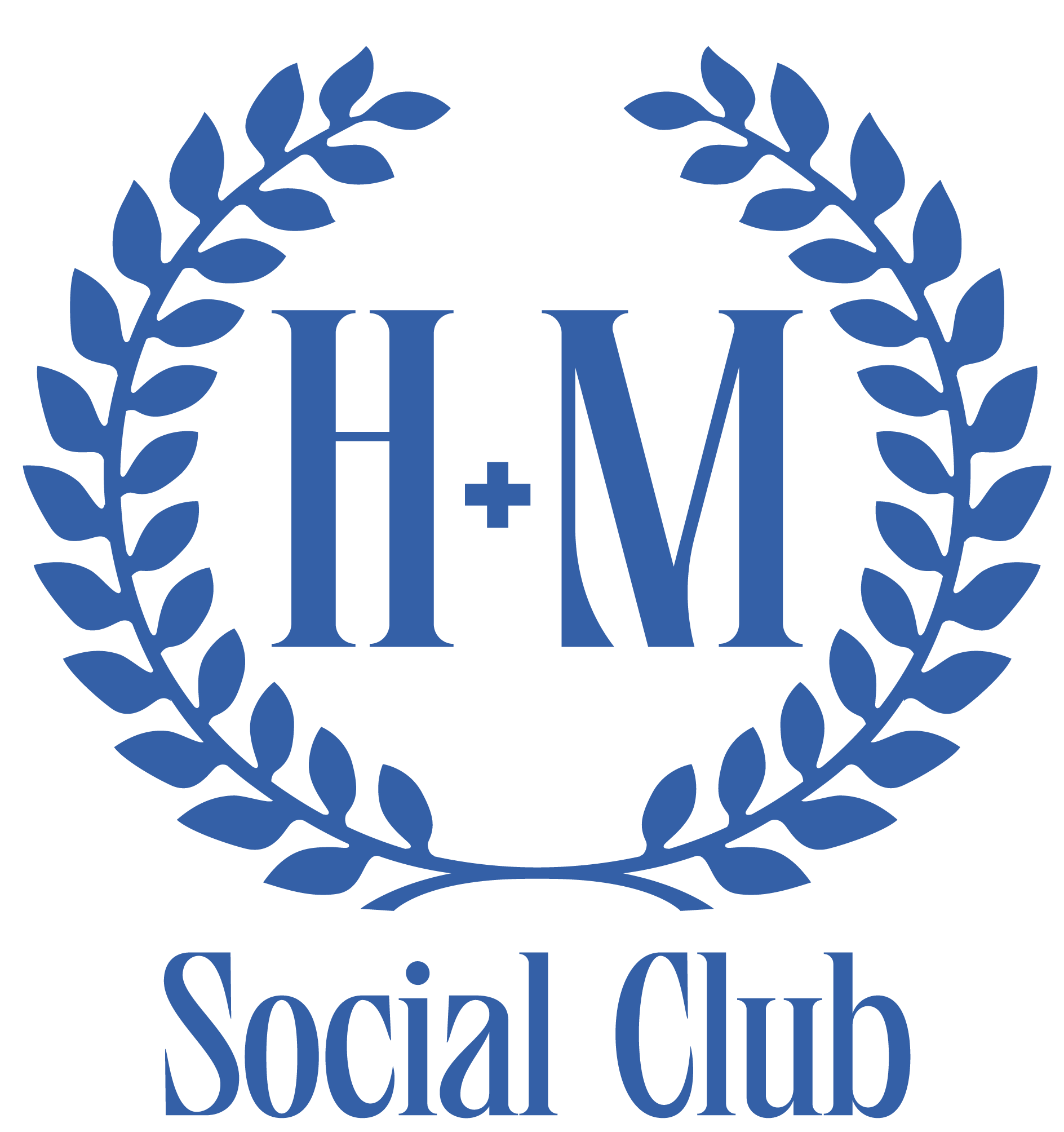 Blue emblem with laurel wreath surrounding the text 'UHM Social Club'.