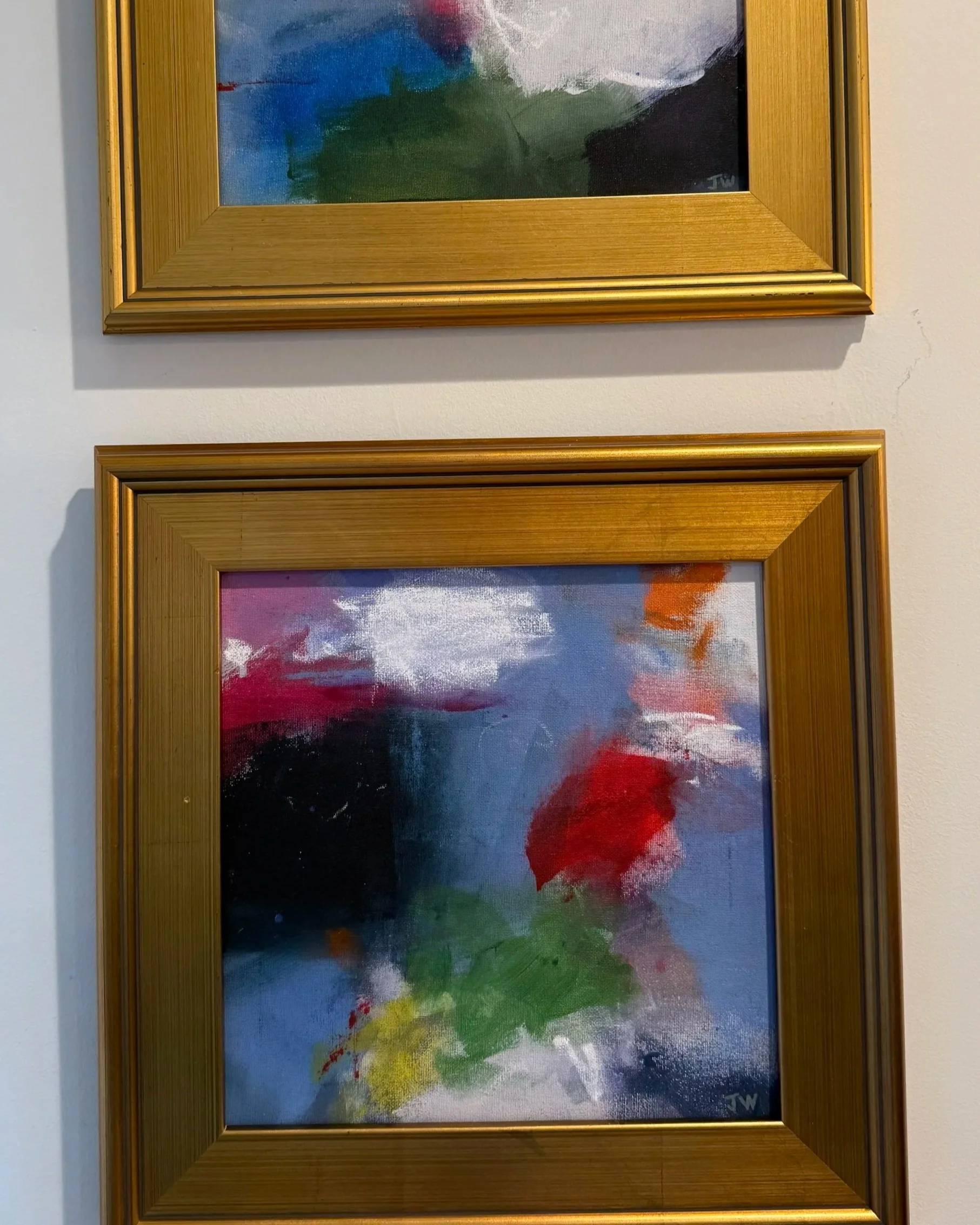'Beginnings' #1 & #2' Pair of (2) 12 x 12 Original Abstract Acrylic an Oil Stick on Canvas, Framed