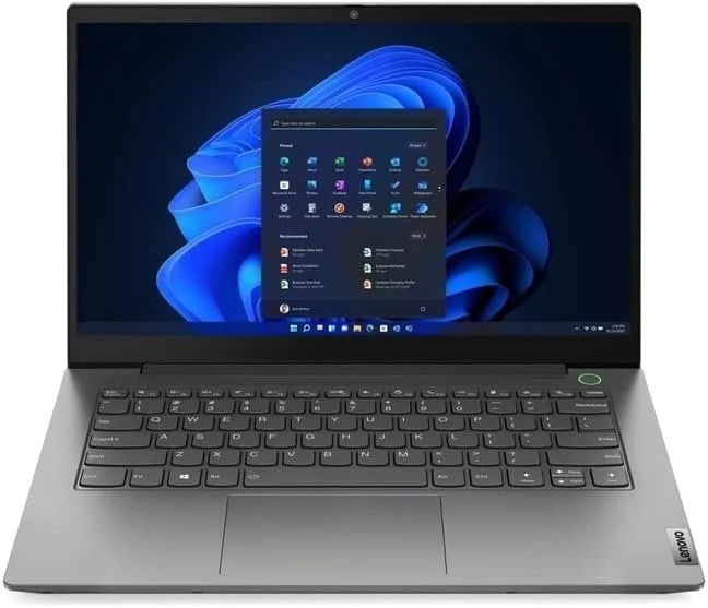 A silver Lenovo laptop with a black keyboard and a screen displaying the Windows 11 desktop.