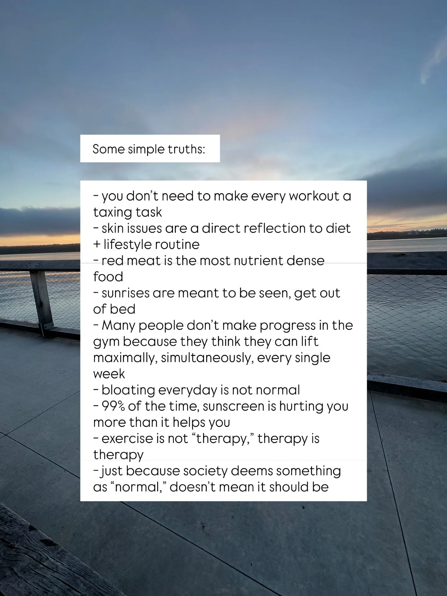 Simplicity &gt; 

Let me say this real clear.

You don&rsquo;t need fancy electrolytes.
You don&rsquo;t need a fancy cold plunge, sauna, or red light. 
You don&rsquo;t need $500 supplements.

You need real food.
You need to strength train.
You need t