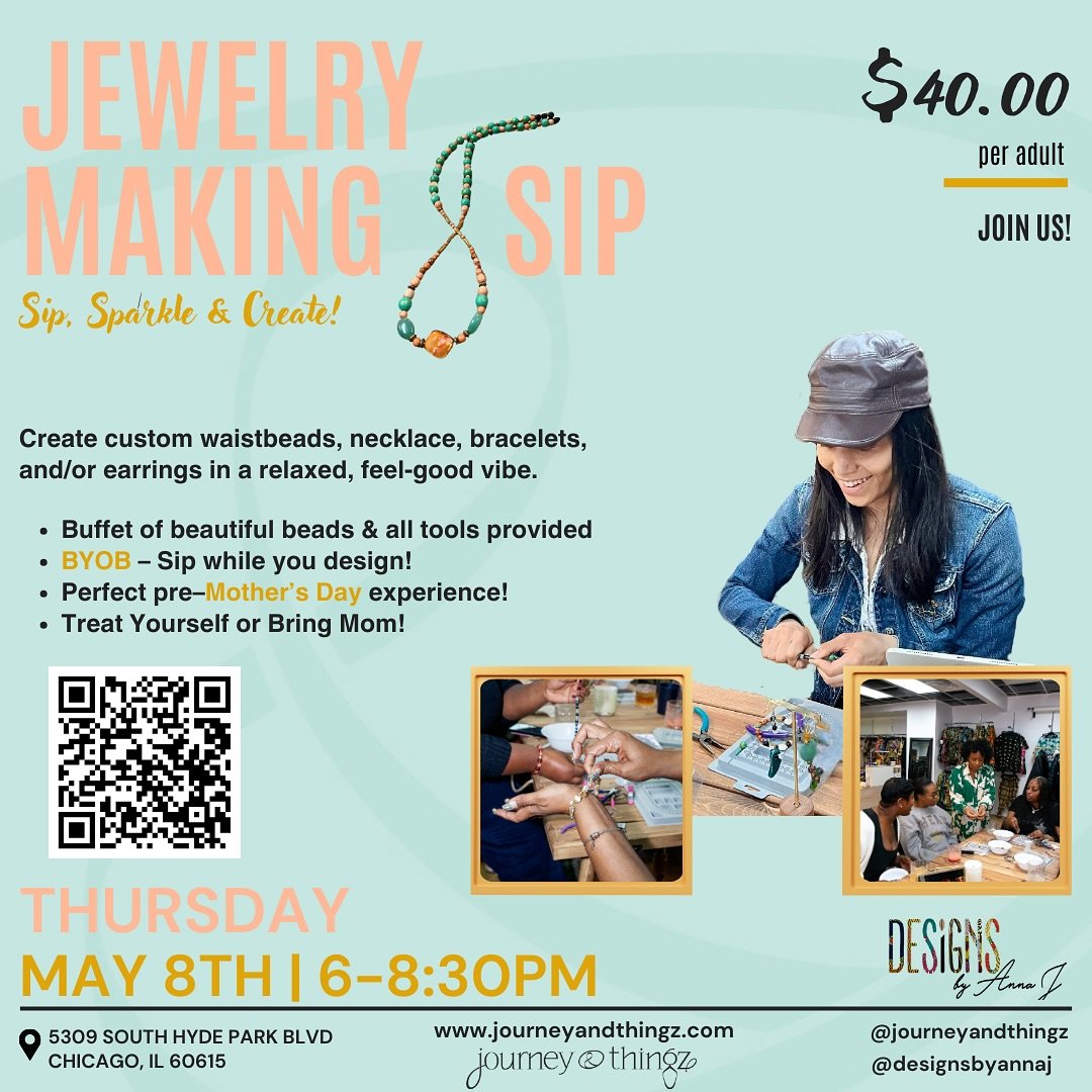 The ultimate girls&rsquo; night out is back!💃🪩

Join us on May 8th at 6 PM for another unforgettable Jewelry Making &amp; Sip event at Designs by Anna J, led by Joy Joshua.

💎 Pick your beads.
🍷 Sip something bubbly.
📿Create your own custom jewe