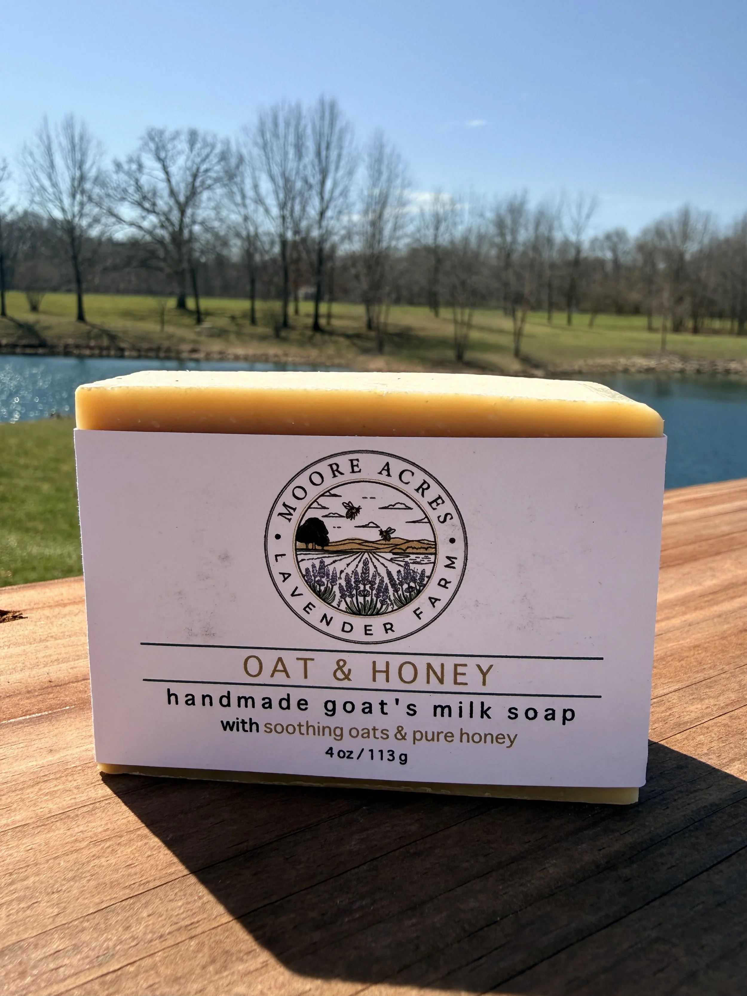 Our Oat & Honey goat's milk soap bar is simple, pure, and soothing.  This bar contains raw honey, fresh goats milk, and natural oats to create a subtle, warm, inviting aroma.   There are no essential oils in this particular goats milk soap bar, so it