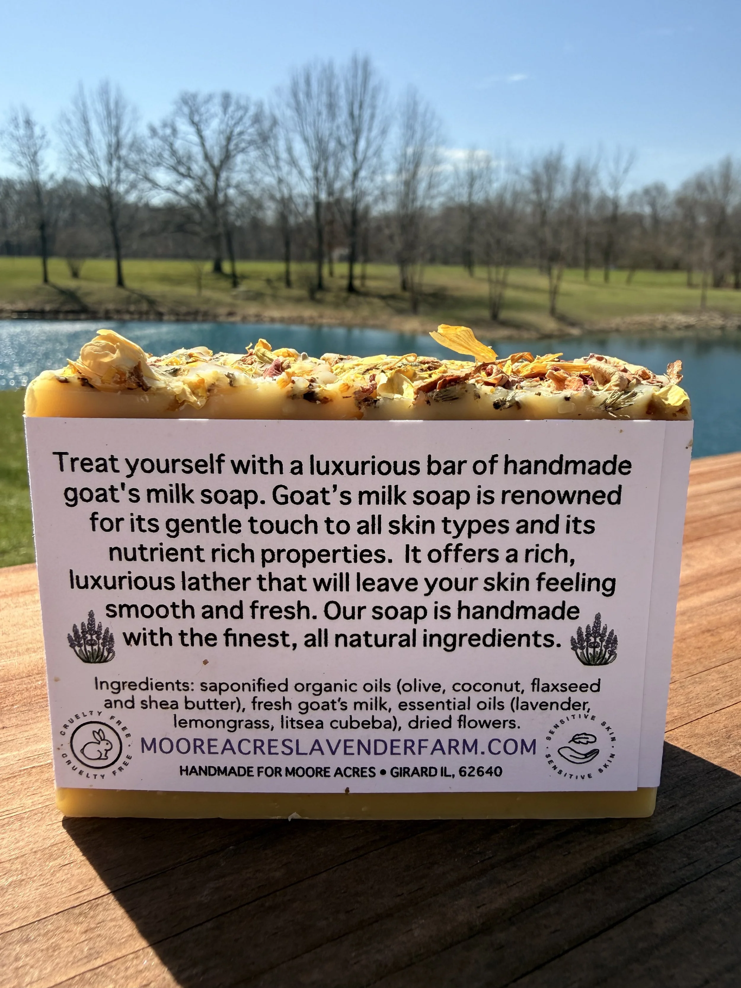 Heritage Lavender goat's milk soap ingredients.