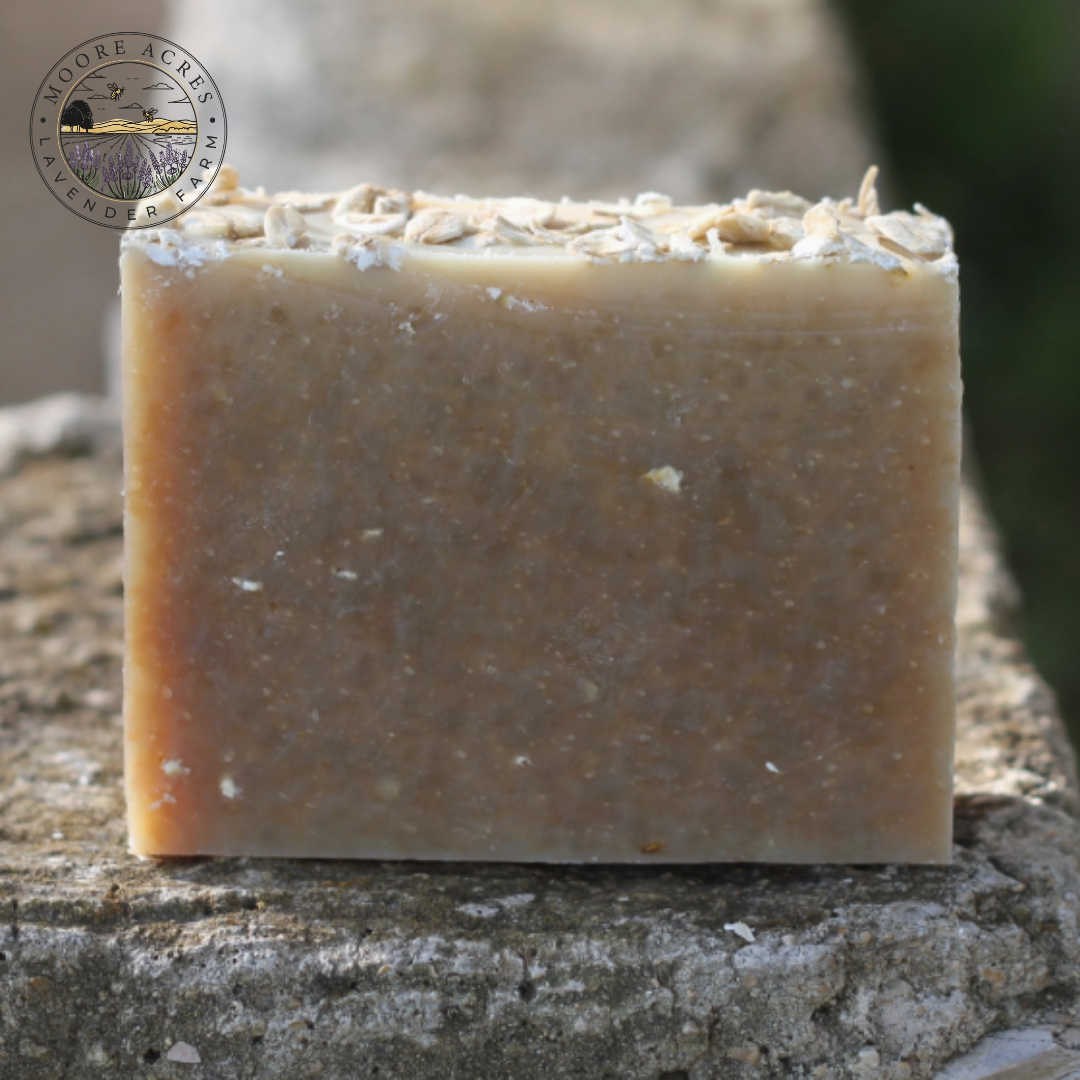 Coming Soon! Our Oat & Honey goat's milk soap bar is simple, pure, and soothing.  This bar contains raw honey, fresh goats milk, and natural oats to create a subtle, warm, inviting aroma.   There are no essential oils in this particular goats milk so