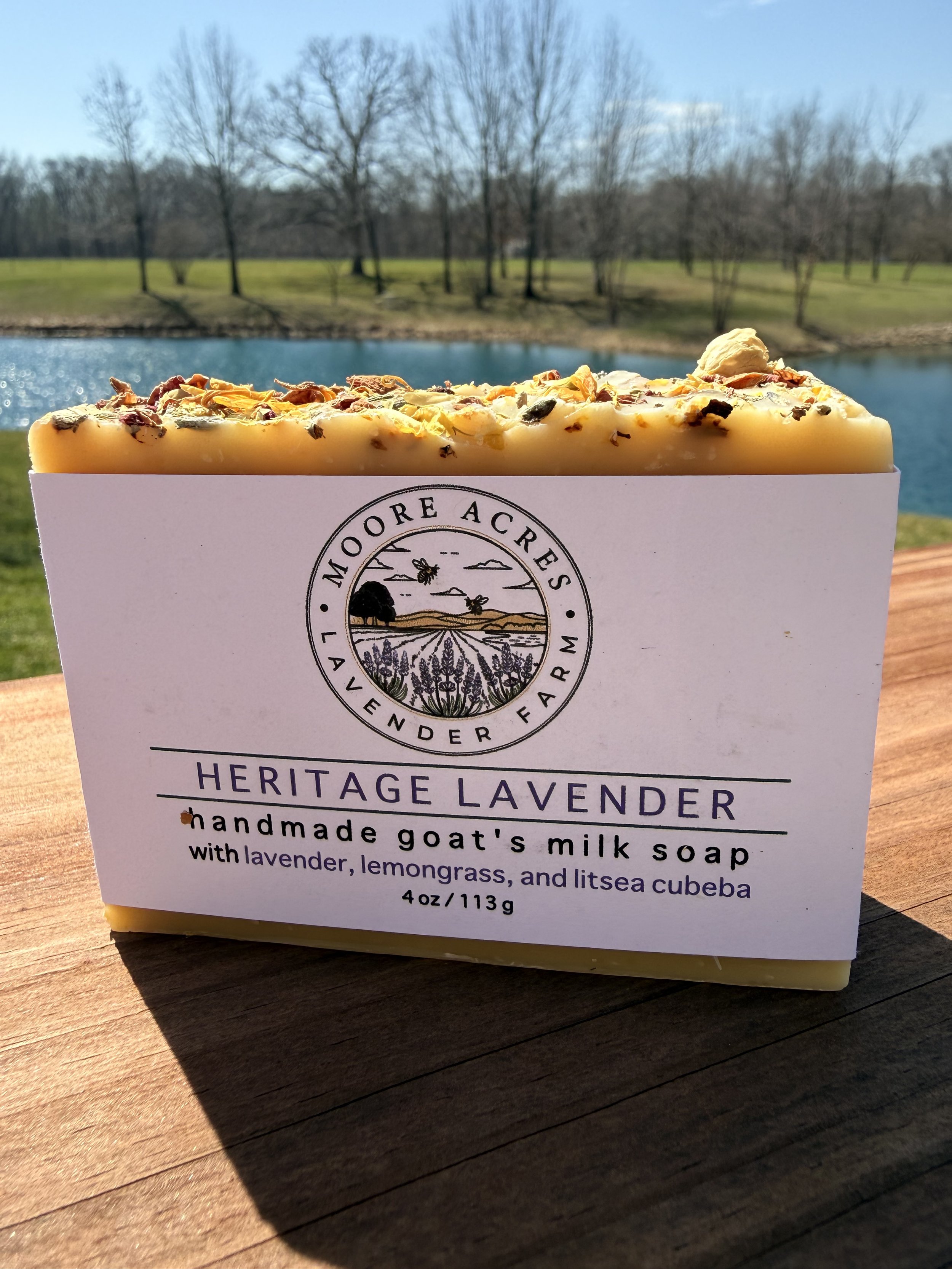Our Heritage Lavender goat's milk soap contains a fresh blend of lavender, lemongrass, and litsea cubeba essential oils, known to soothe the senses.  This fresh blend is a great, multipurpose soap, and works especially well to keep your face clean an