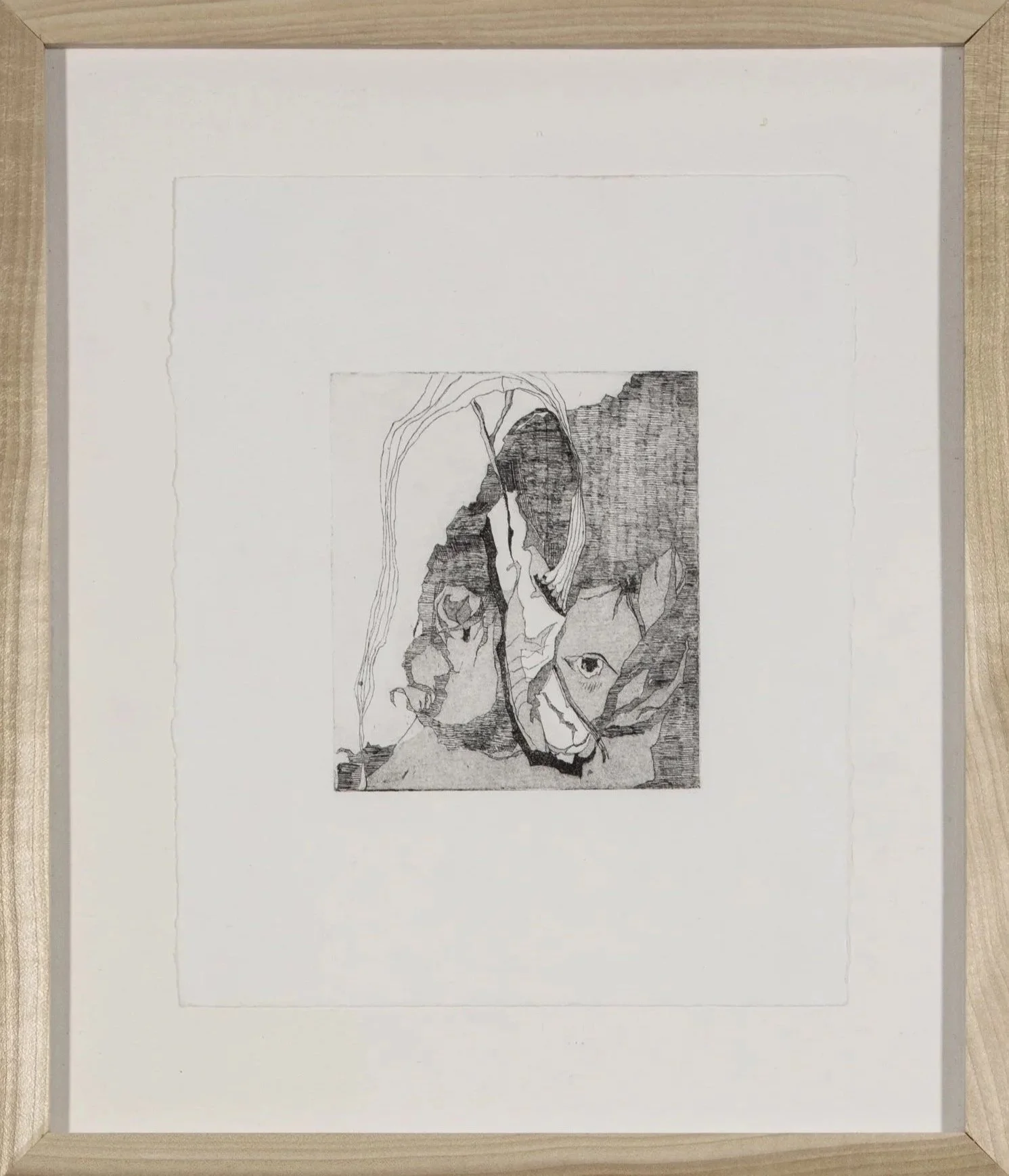 "I see you turning in on yourself like a cleft ear"(2025) Copper Plate etching on paper 14.5" x 12"